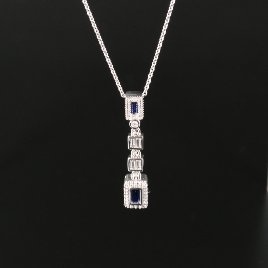 Sterling Sapphire Drop Pendant Necklace