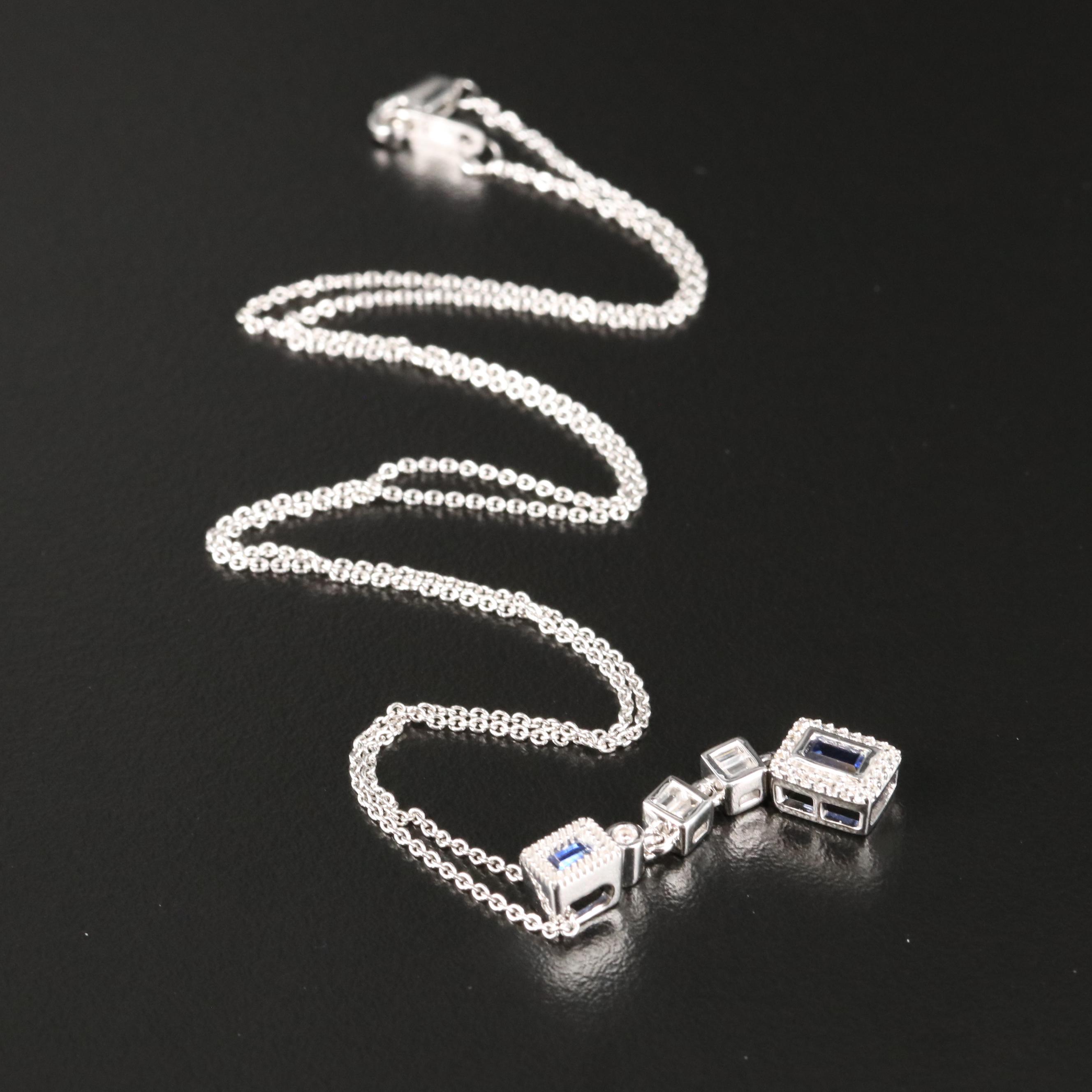 Sterling Sapphire Drop Pendant Necklace