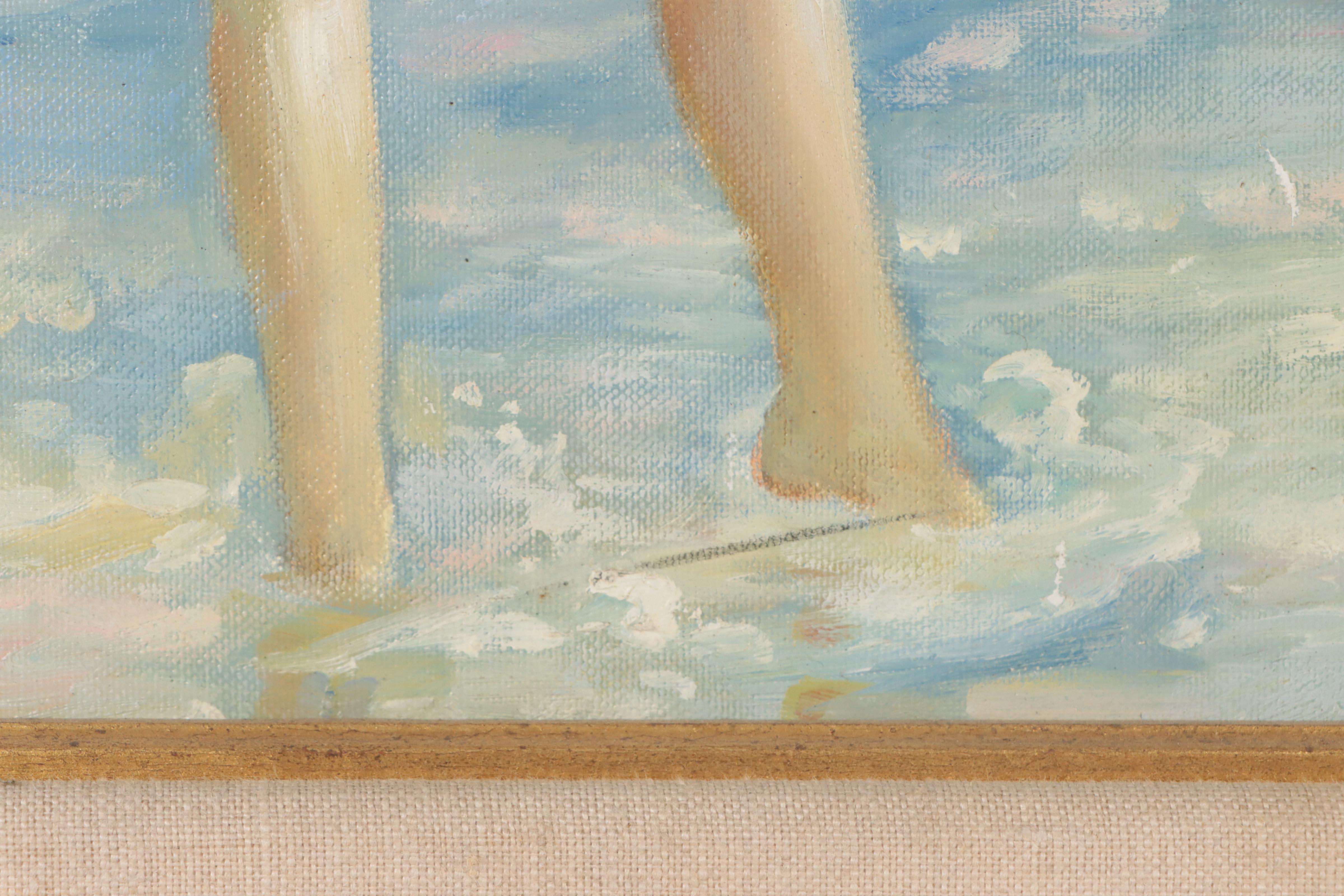 Andrea Dori Oil Painting of Children on the Beach After Hélène Léveillée