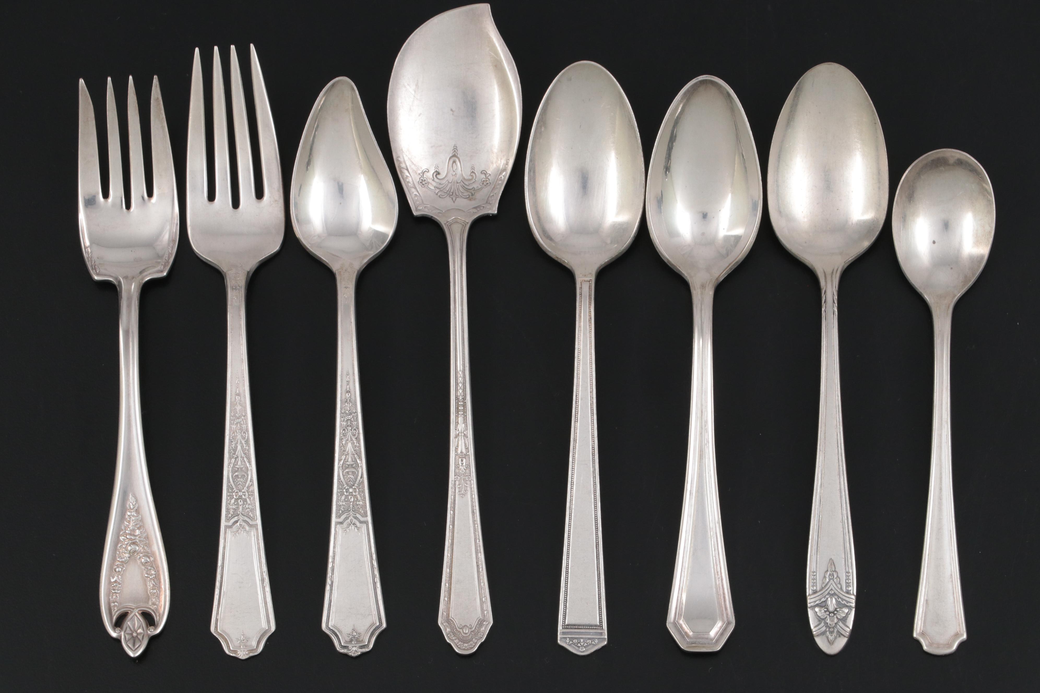 Sterling Silver Tongs with Sterling Silver Rimmed Plate and Other Tableware