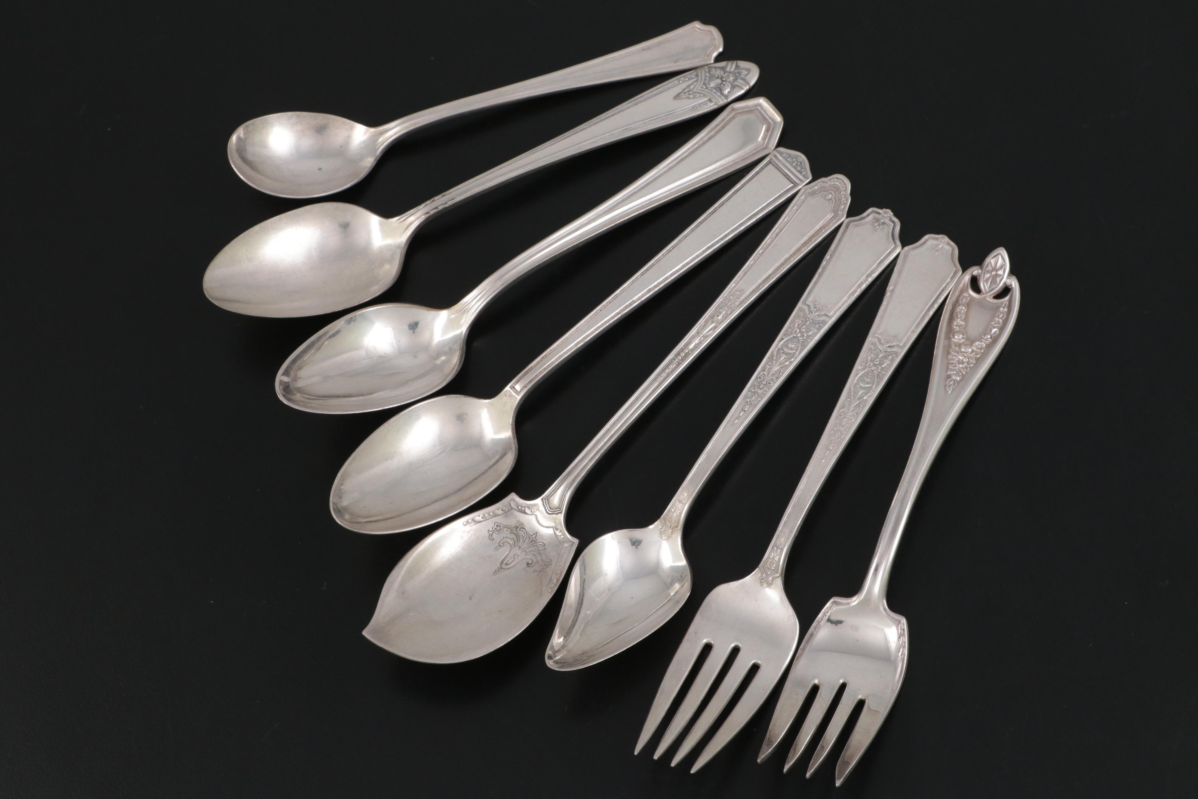 Sterling Silver Tongs with Sterling Silver Rimmed Plate and Other Tableware