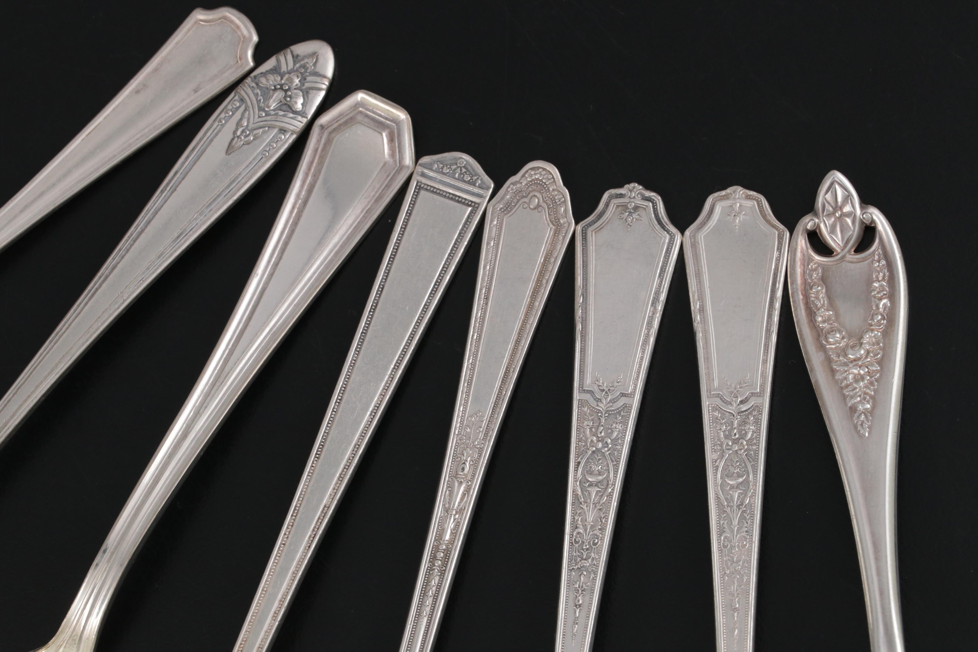Sterling Silver Tongs with Sterling Silver Rimmed Plate and Other Tableware