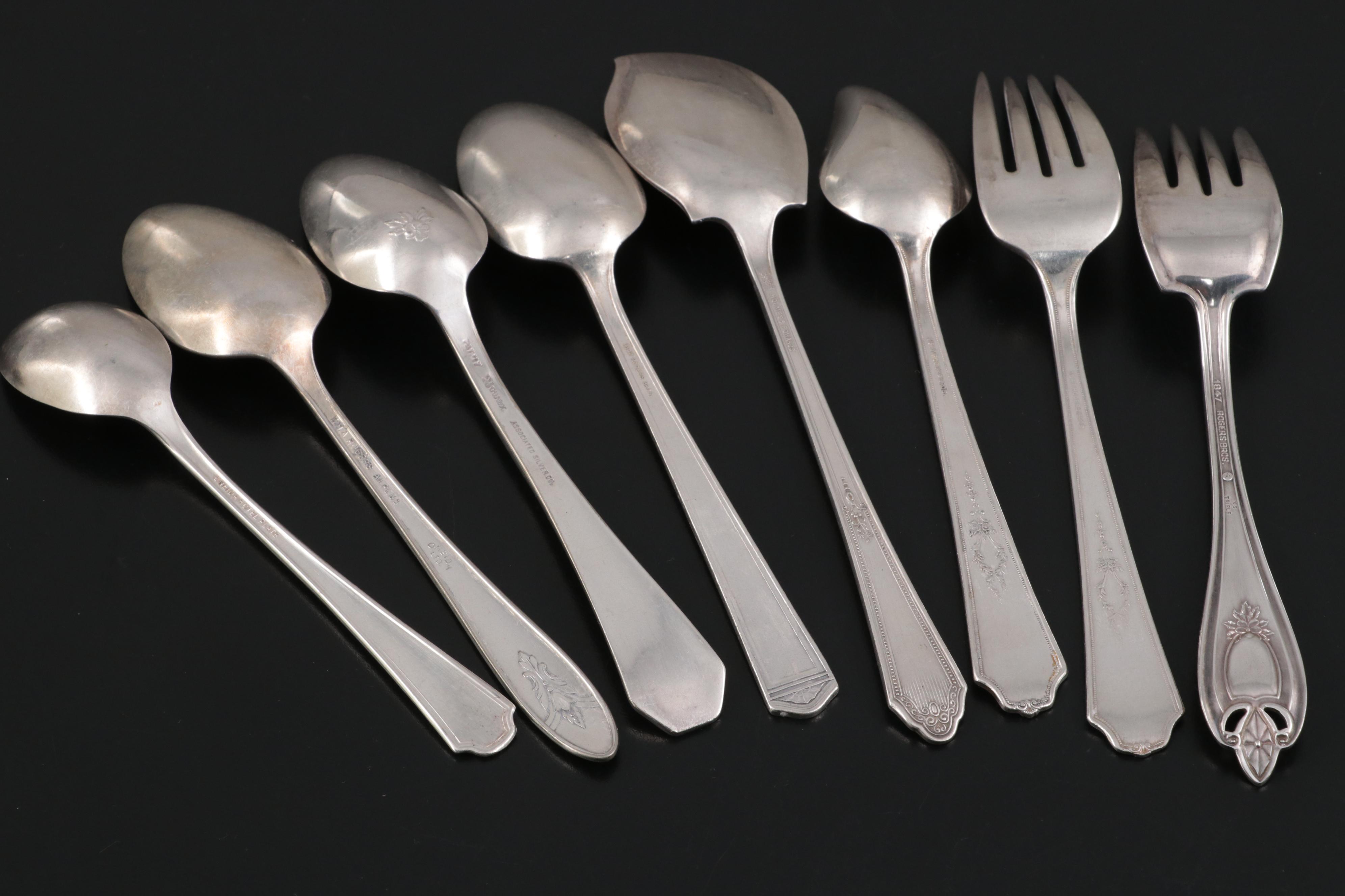 Sterling Silver Tongs with Sterling Silver Rimmed Plate and Other Tableware