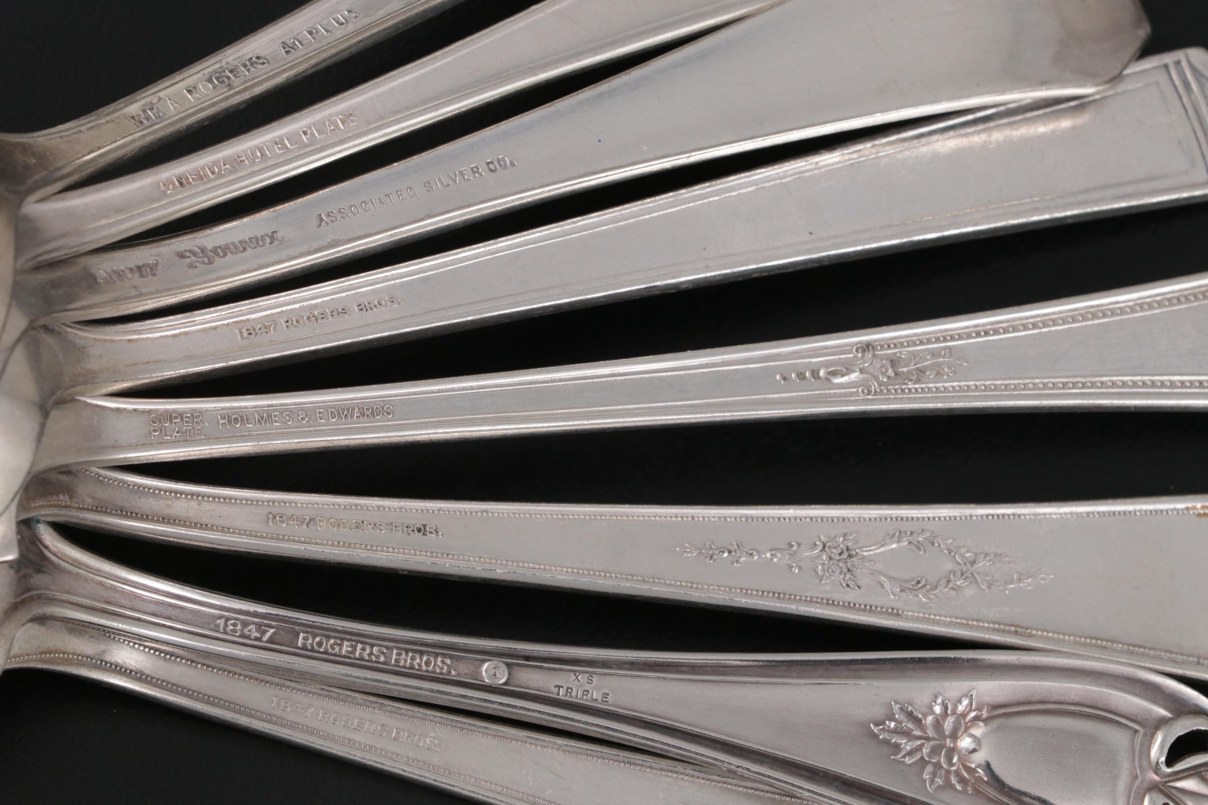 Sterling Silver Tongs with Sterling Silver Rimmed Plate and Other Tableware