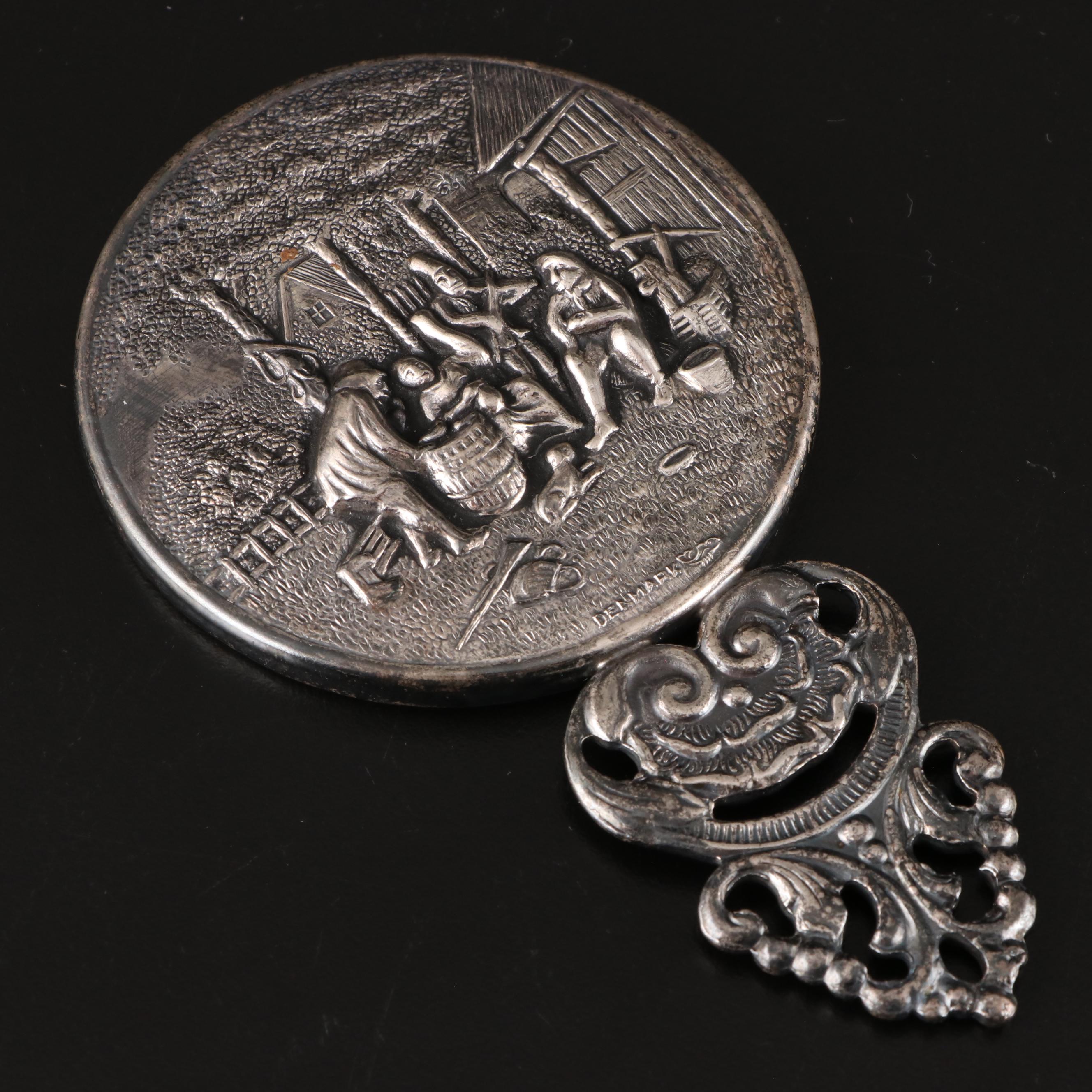 Hans Jensen Repoussé Silver Plate Comb and Mirror with Silver Box and Bowl