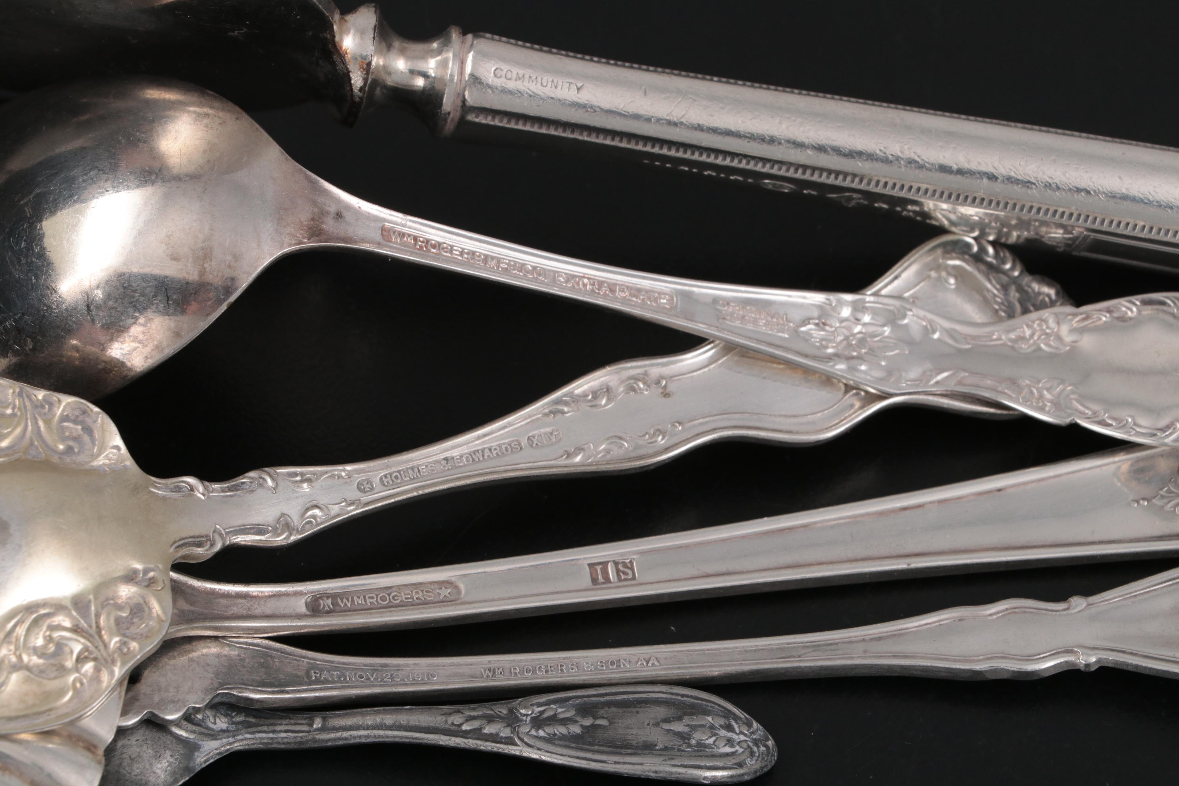 Sterling Silver Tongs with Sterling Silver Rimmed Plate and Other Tableware