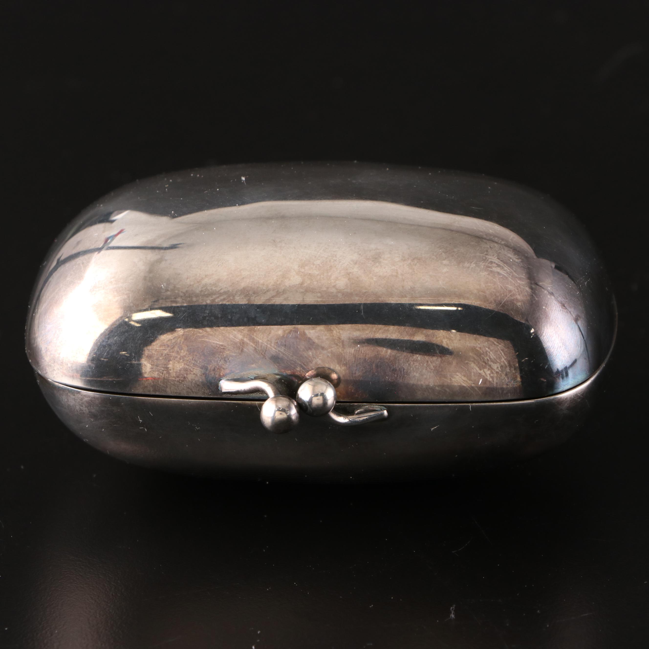 Hans Jensen Repoussé Silver Plate Comb and Mirror with Silver Box and Bowl