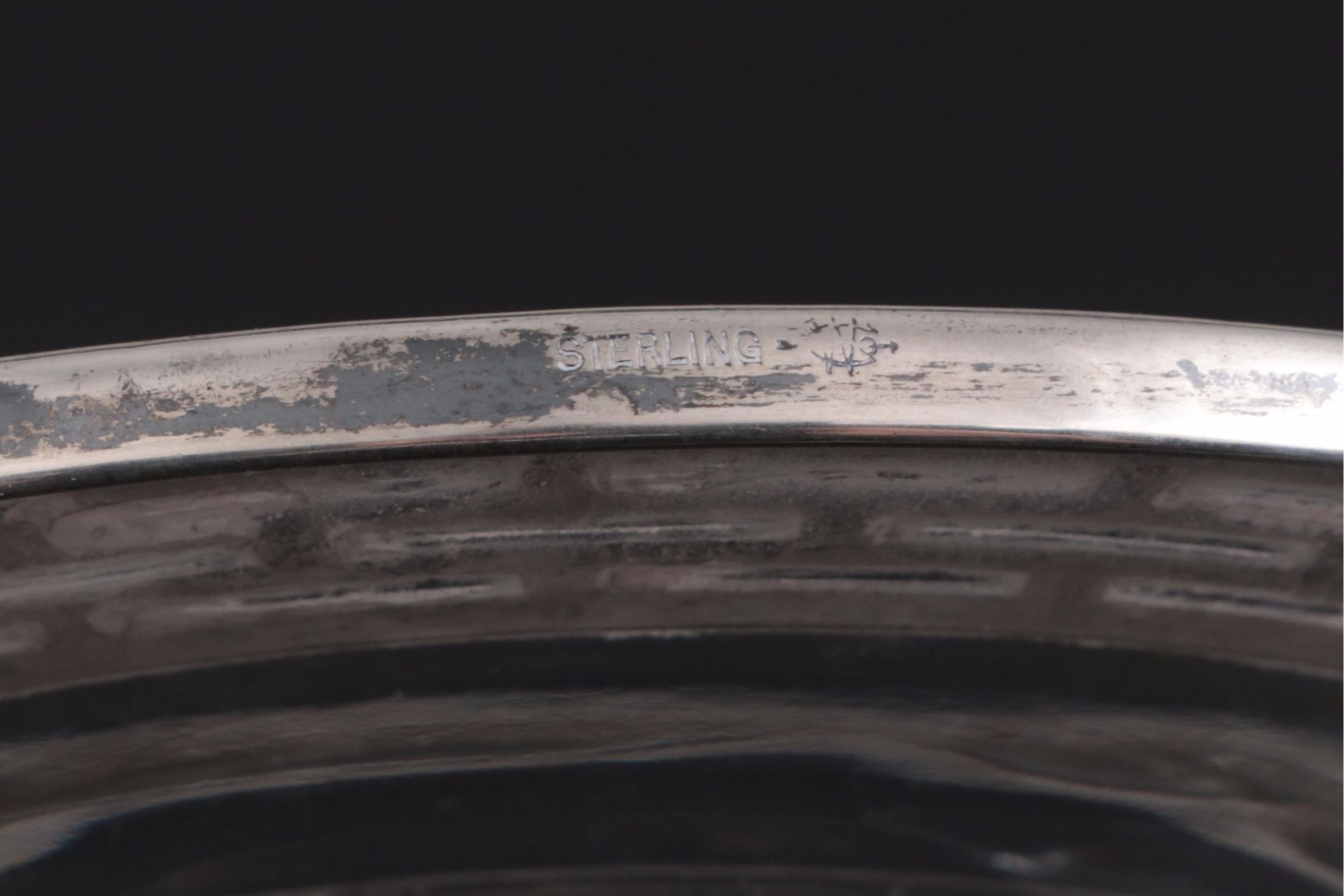 Sterling Silver Tongs with Sterling Silver Rimmed Plate and Other Tableware