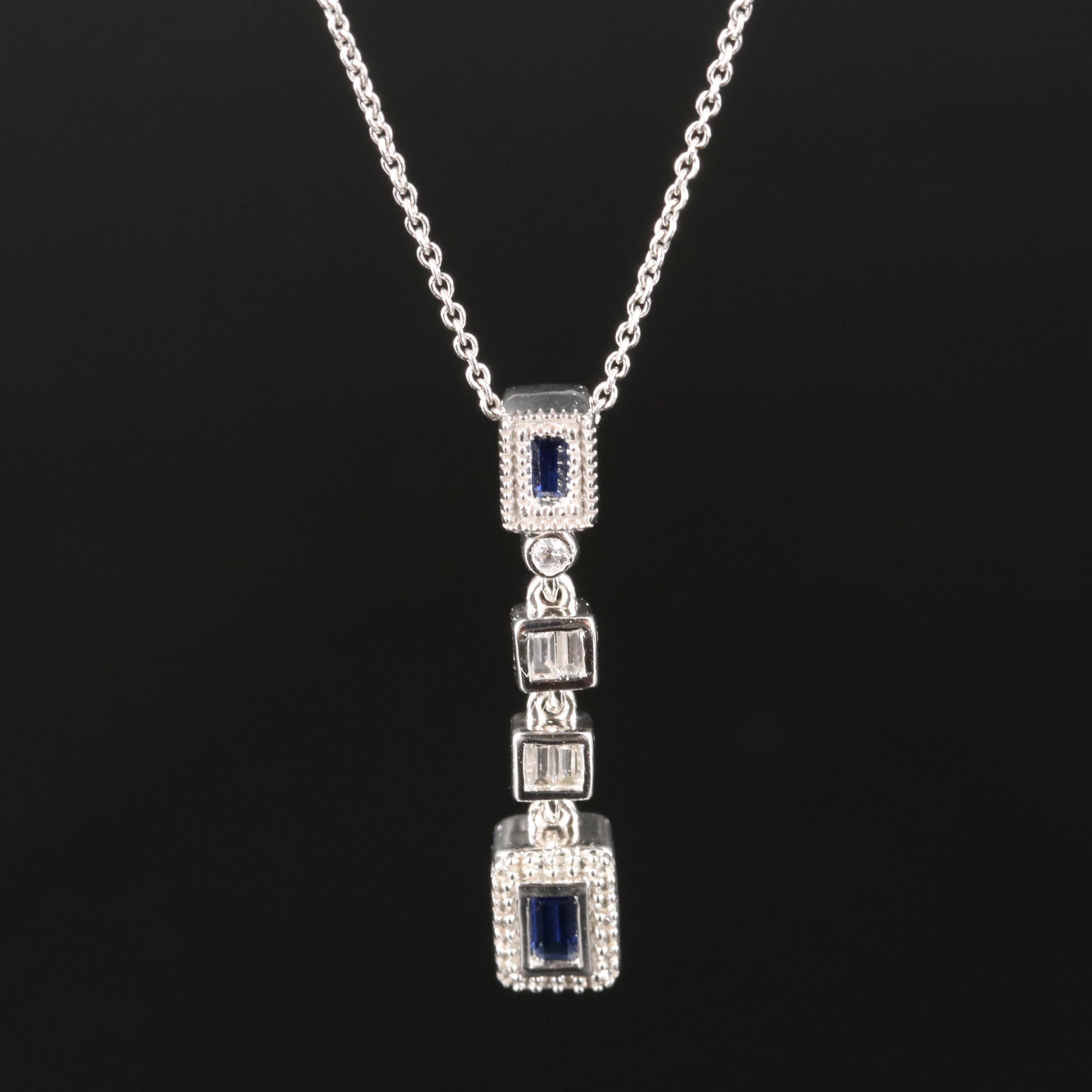 Sterling Sapphire Drop Pendant Necklace