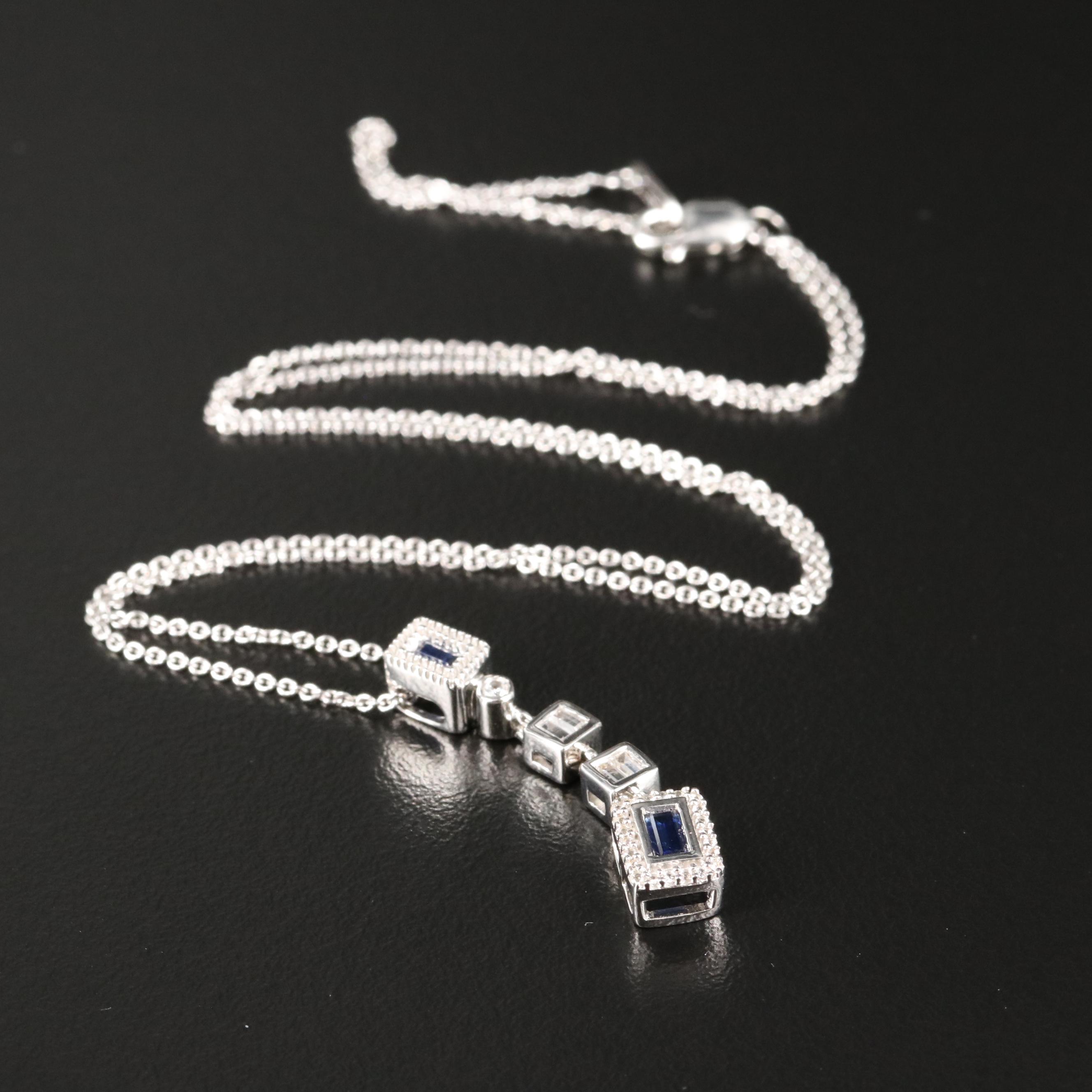 Sterling Sapphire Drop Pendant Necklace