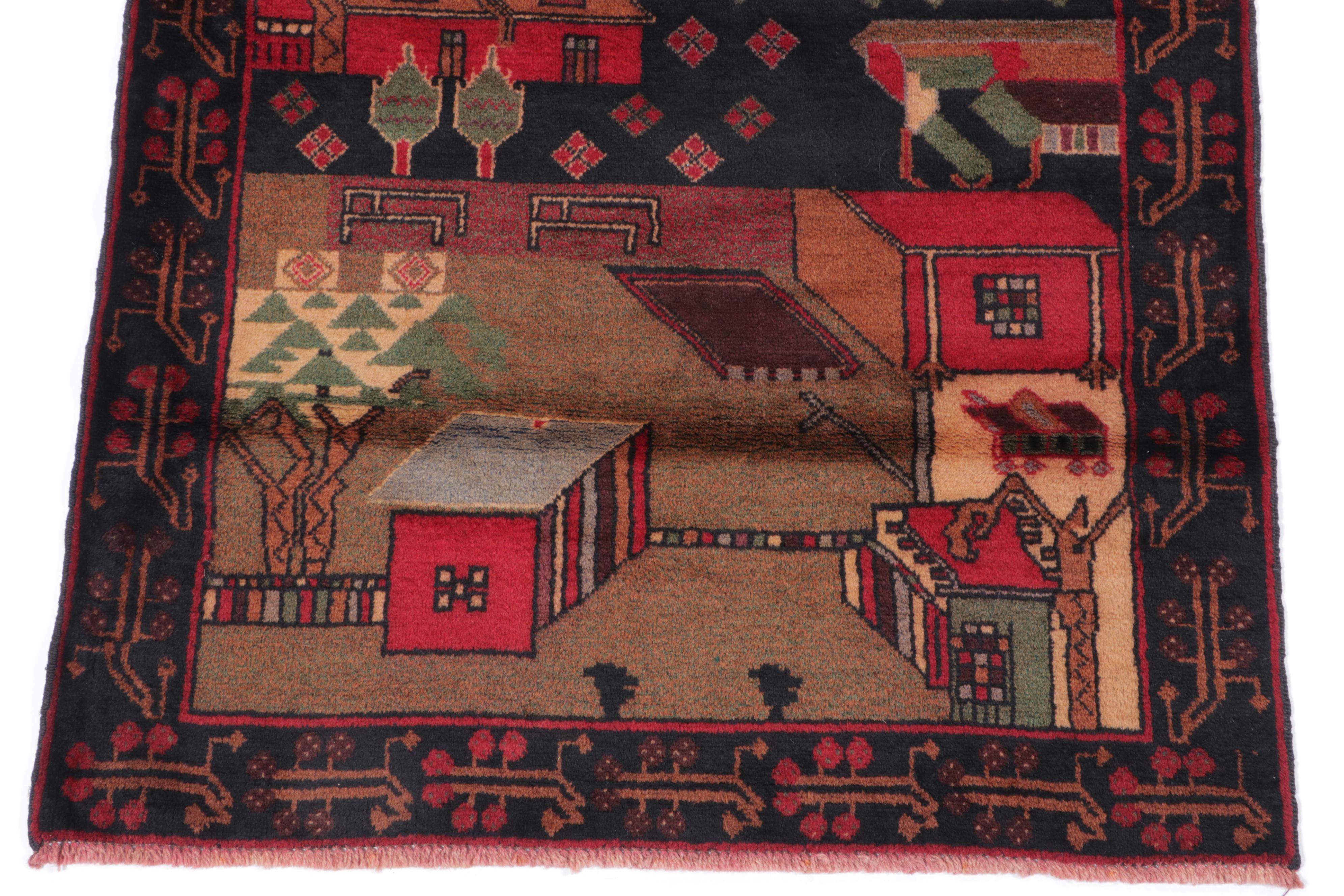 3' x 4'8 Hand-Knotted Afghan Pictorial Accent Rug