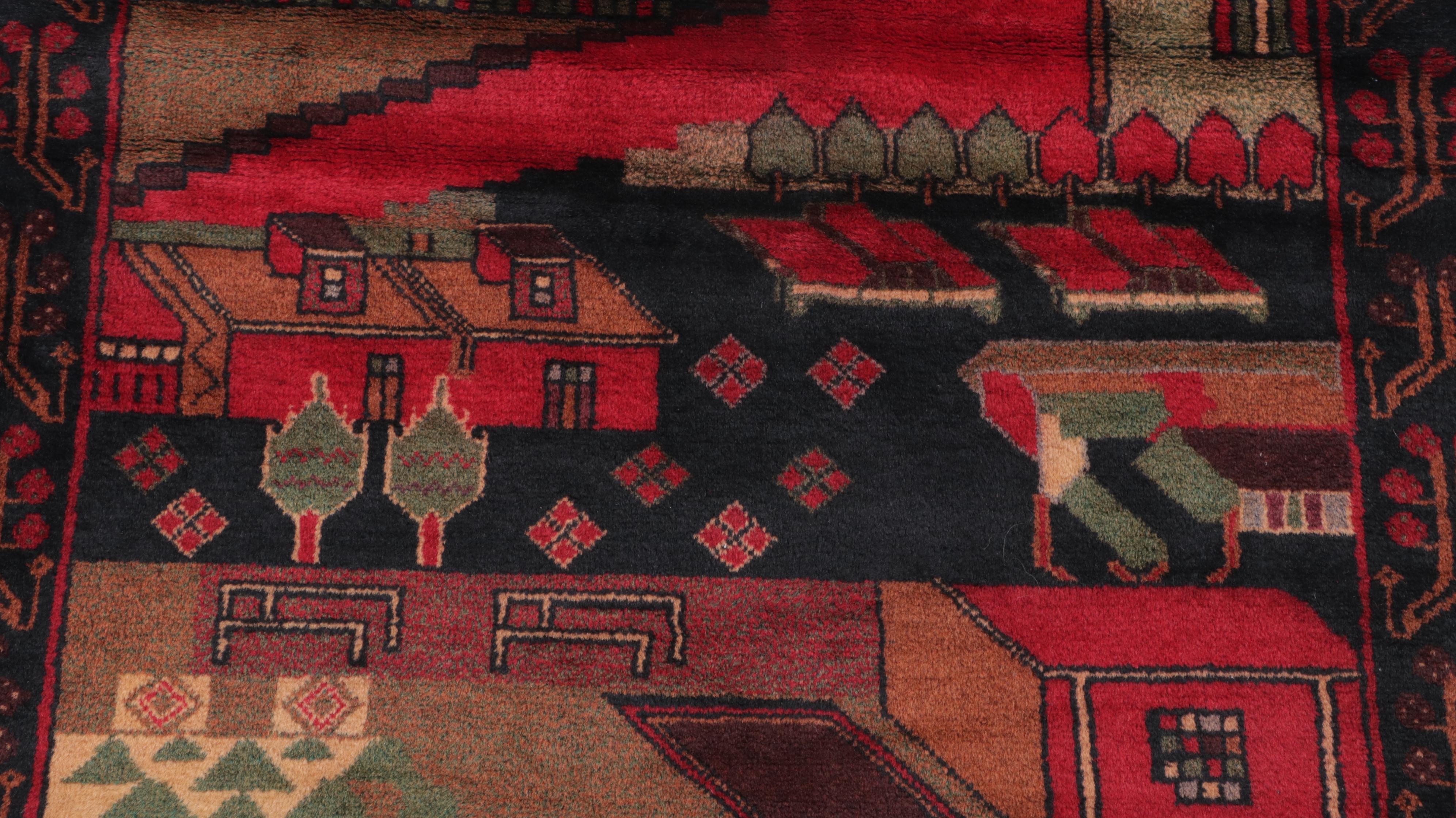 3' x 4'8 Hand-Knotted Afghan Pictorial Accent Rug