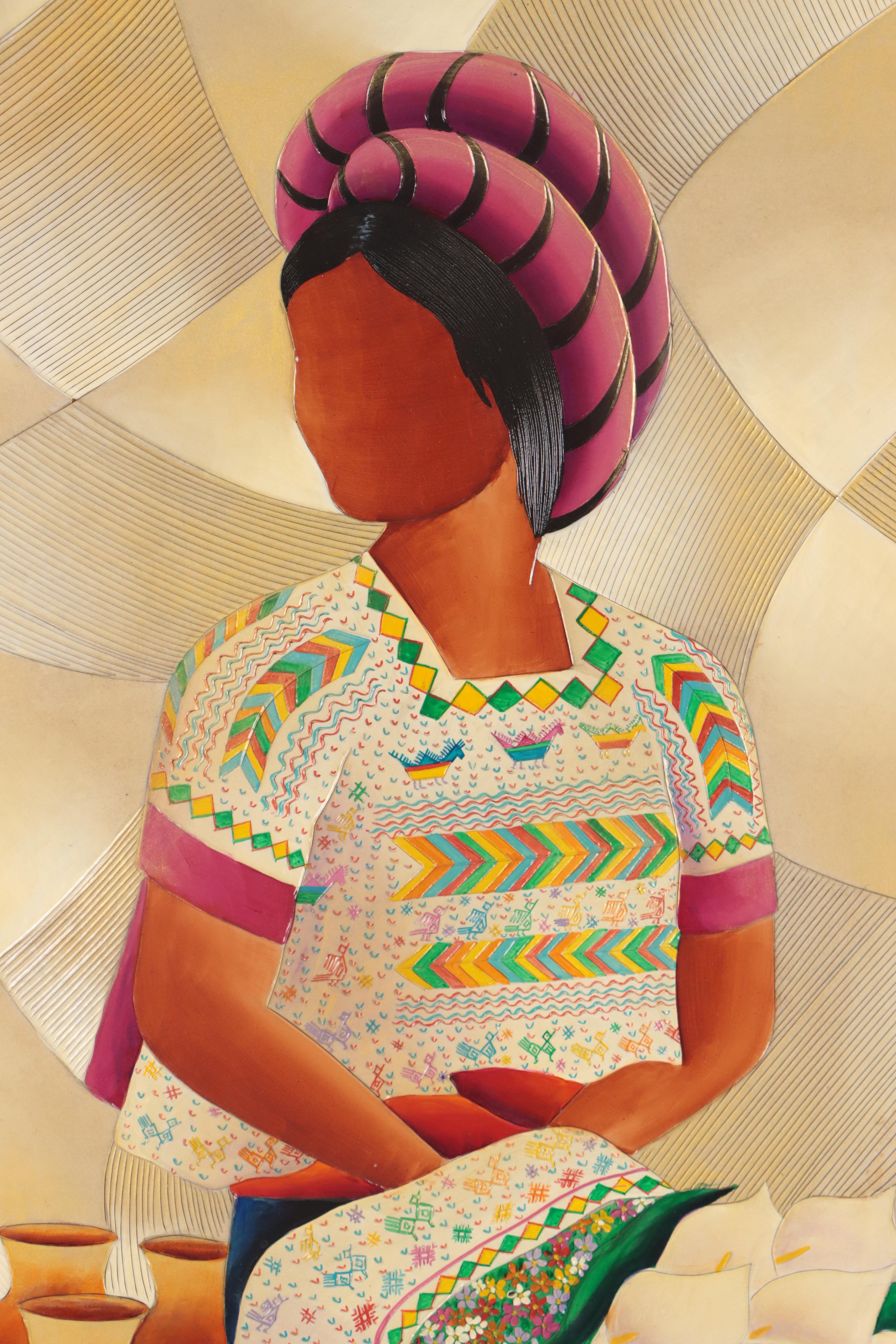 Oscar Payés Mixed Media Painting "Palín, Guatemala," 1986