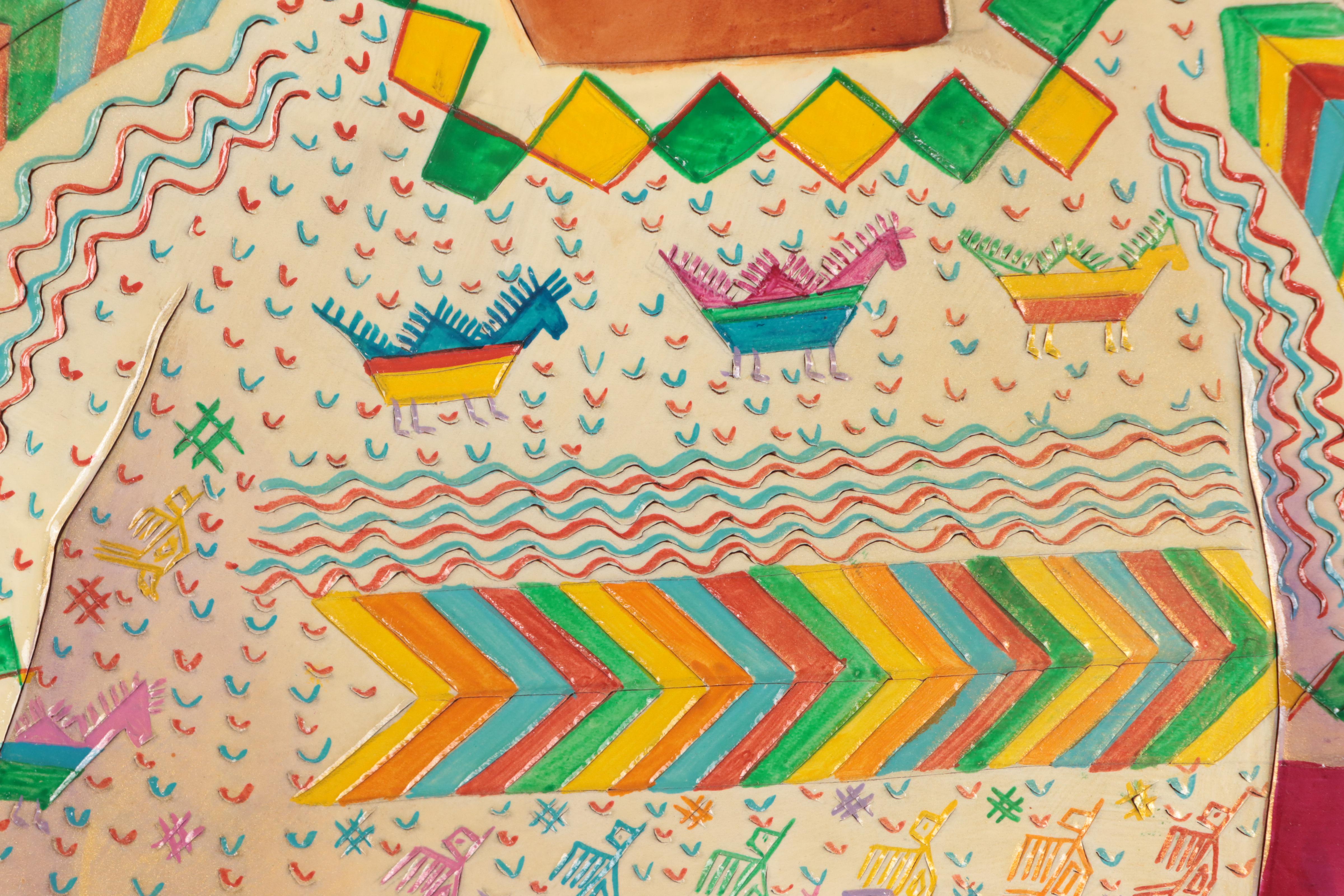 Oscar Payés Mixed Media Painting "Palín, Guatemala," 1986