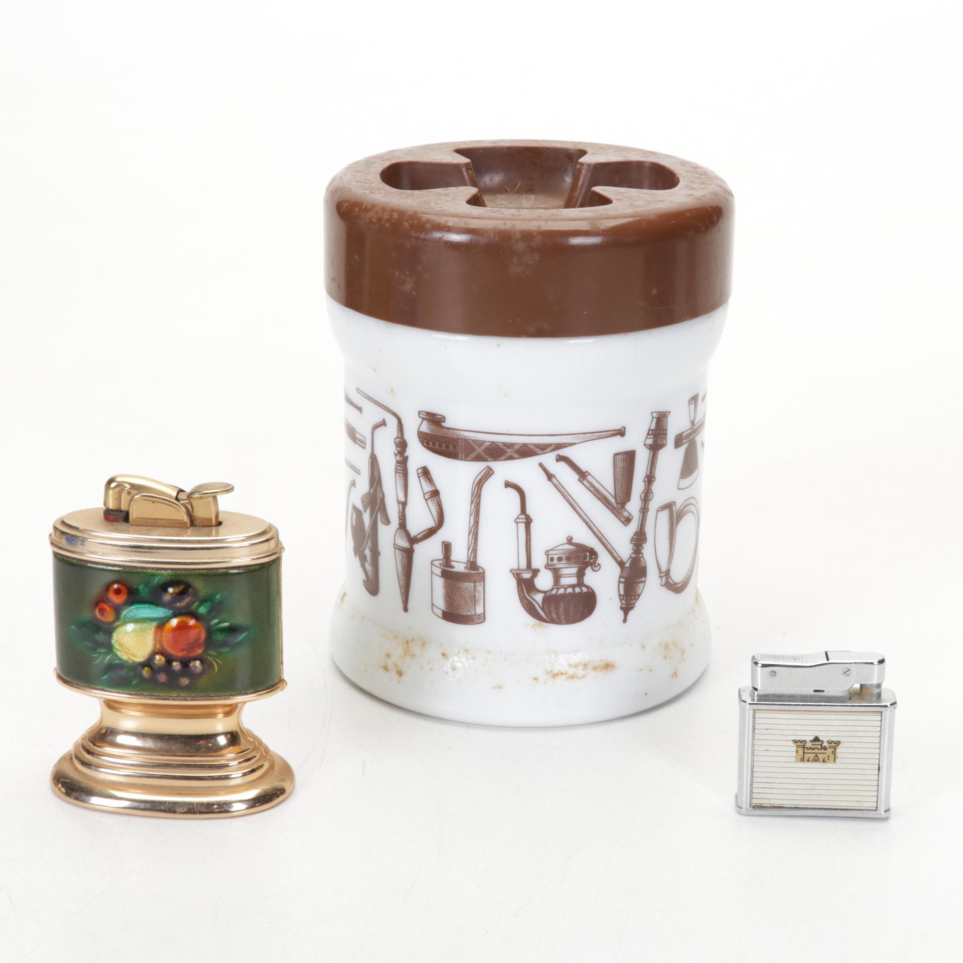 Milk Glass Tobacco Jar, Swedish Glass, Candle Holders, and More