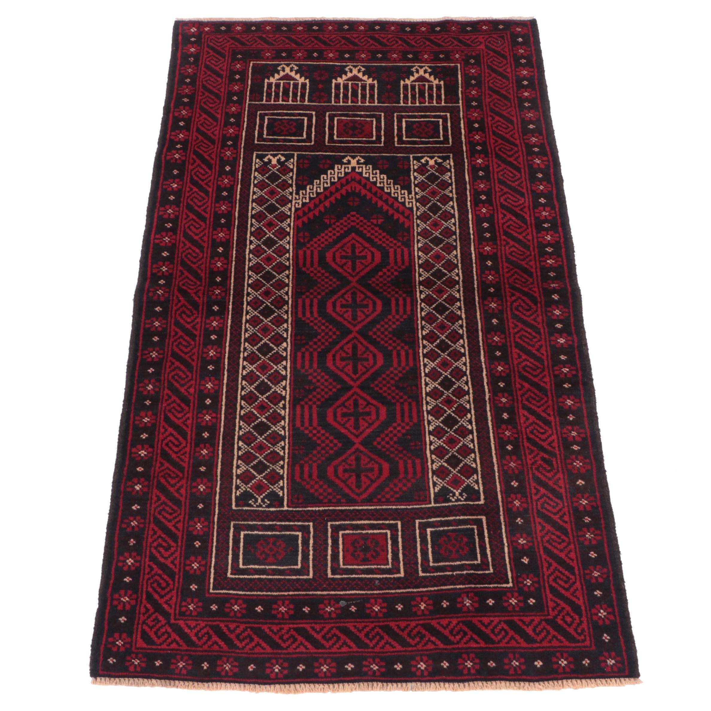 2'10 x 4'10 Hand-Knotted Afghan Baluch Prayer Rug