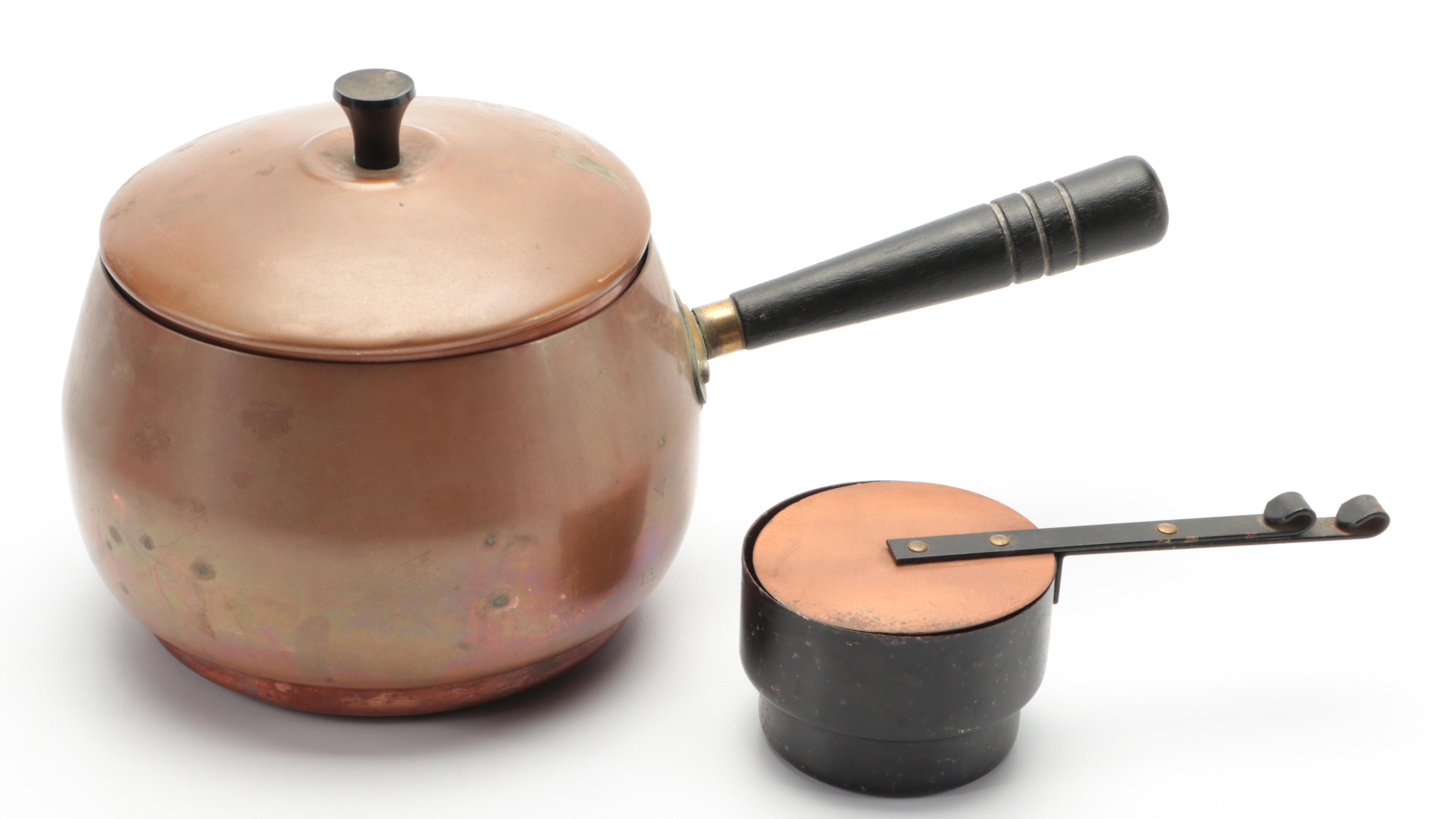 Copper Fondue Pot with Other Tableware, Mid to Late 20th Century