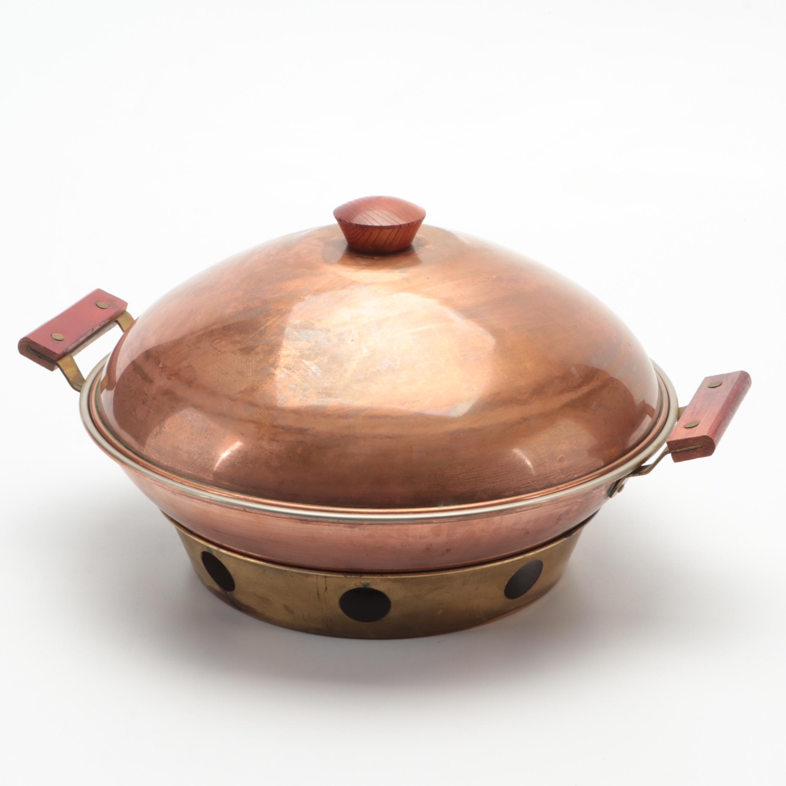 Copper Fondue Pot with Other Tableware, Mid to Late 20th Century