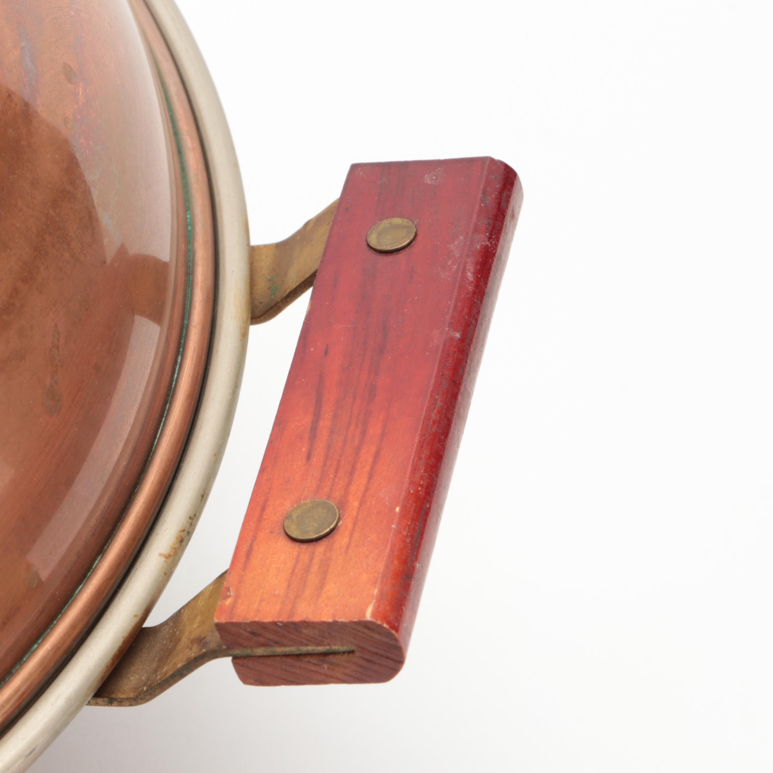 Copper Fondue Pot with Other Tableware, Mid to Late 20th Century