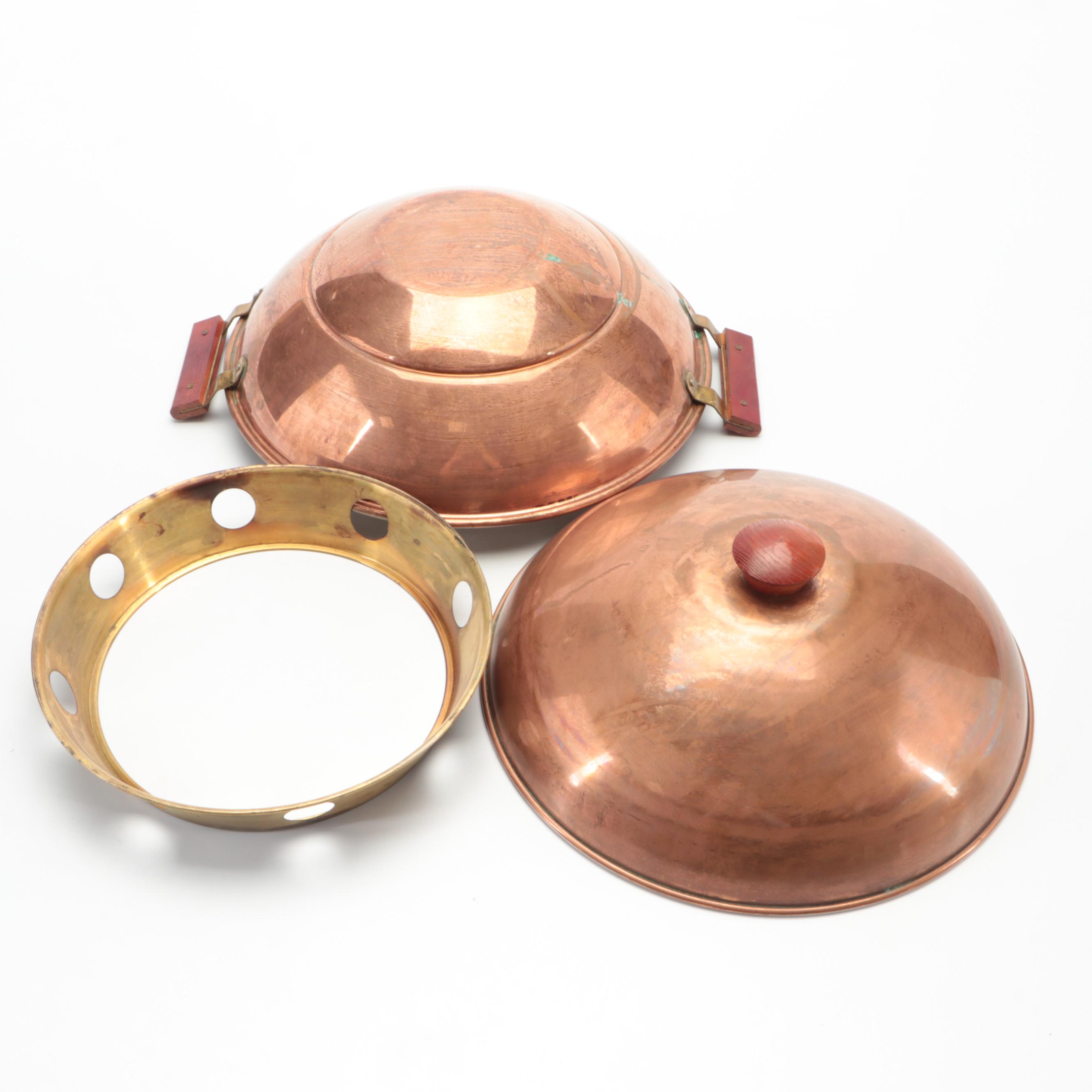 Copper Fondue Pot with Other Tableware, Mid to Late 20th Century