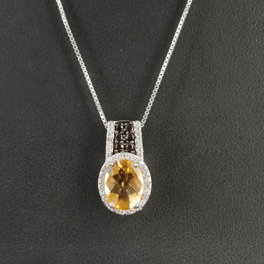 Sterling Citrine, Smoky Quartz and Topaz Pendant Necklace