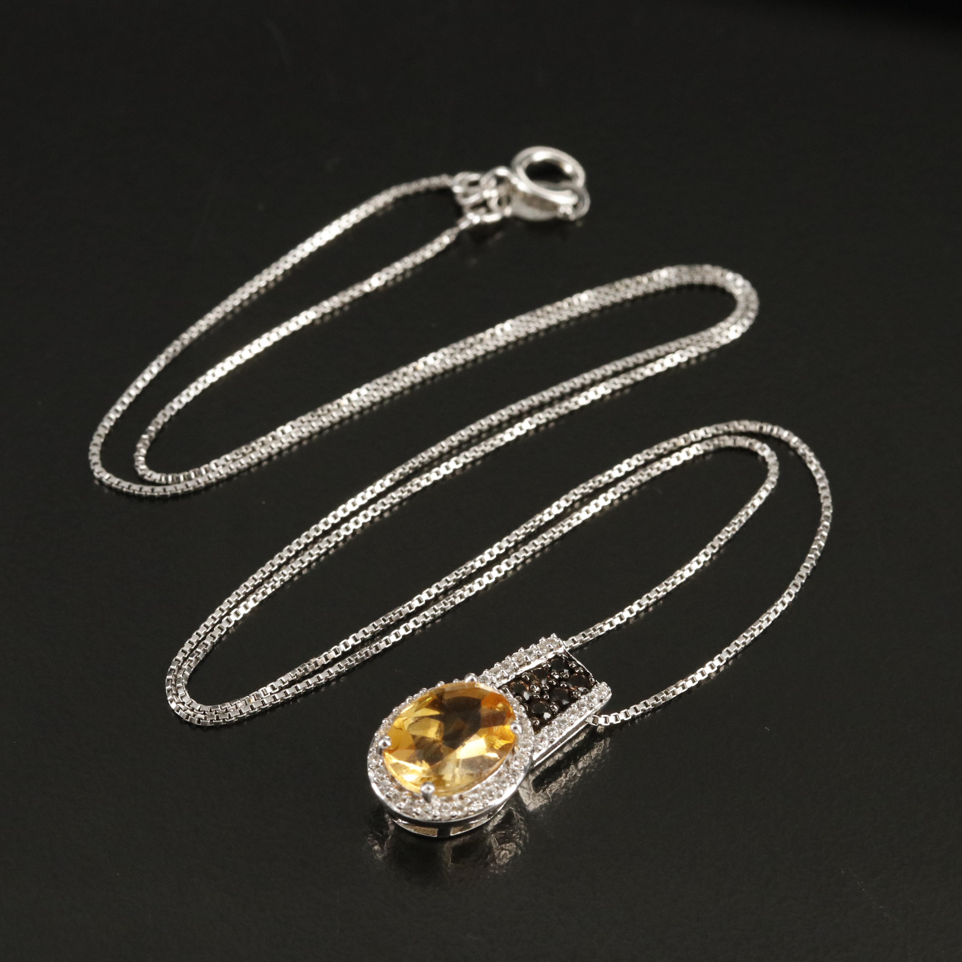 Sterling Citrine, Smoky Quartz and Topaz Pendant Necklace