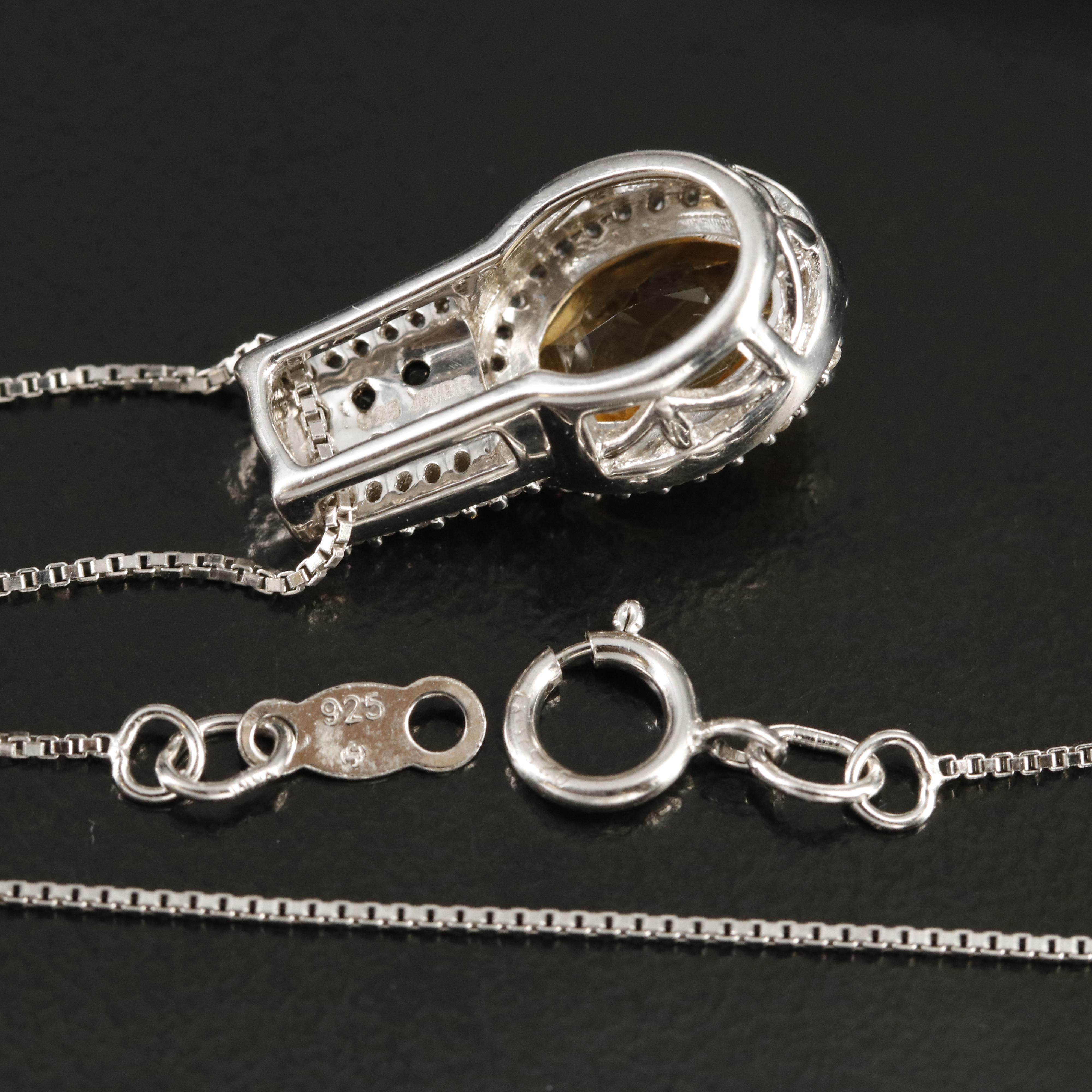 Sterling Citrine, Smoky Quartz and Topaz Pendant Necklace