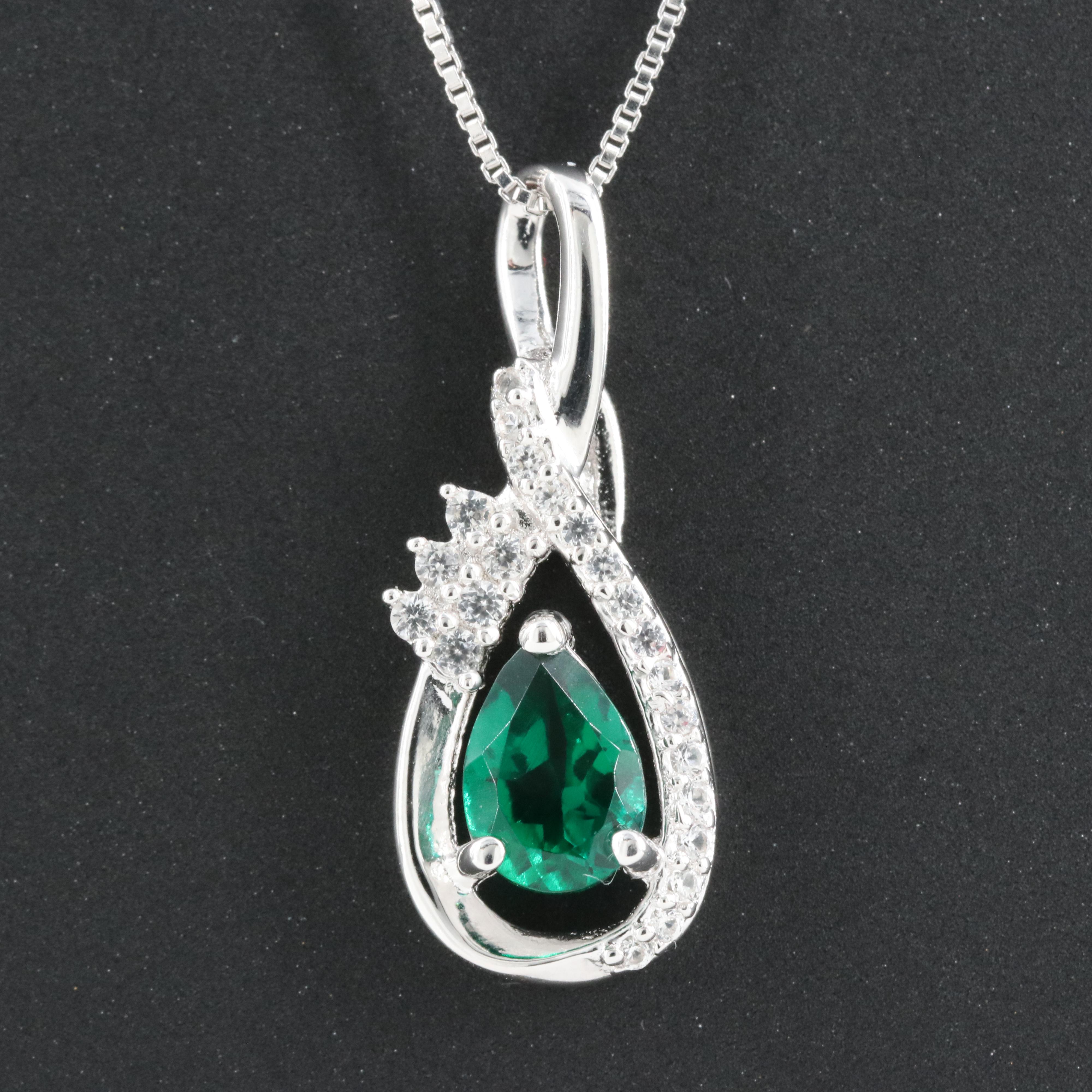 Sterling Emerald and Sapphire Pendant Necklace