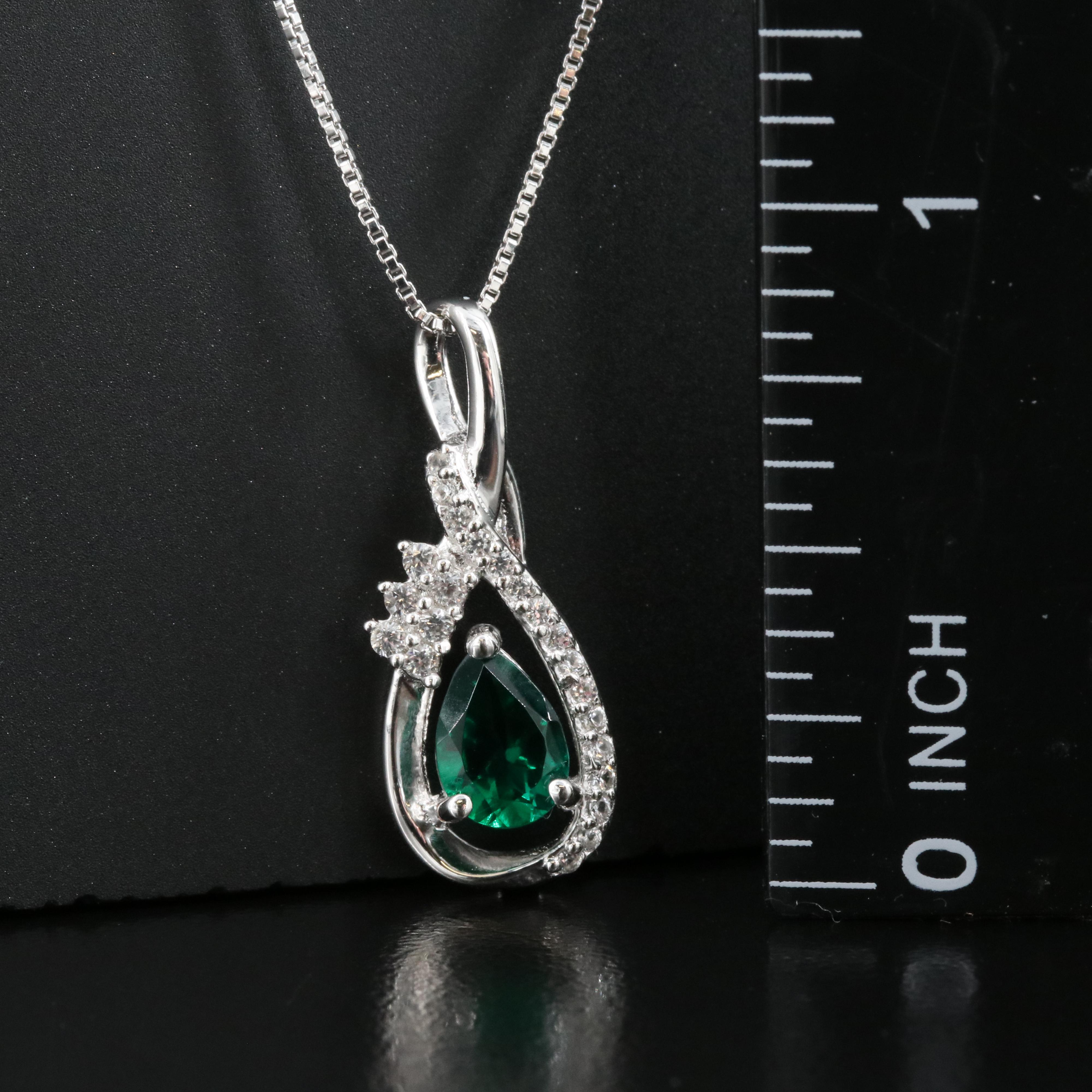 Sterling Emerald and Sapphire Pendant Necklace
