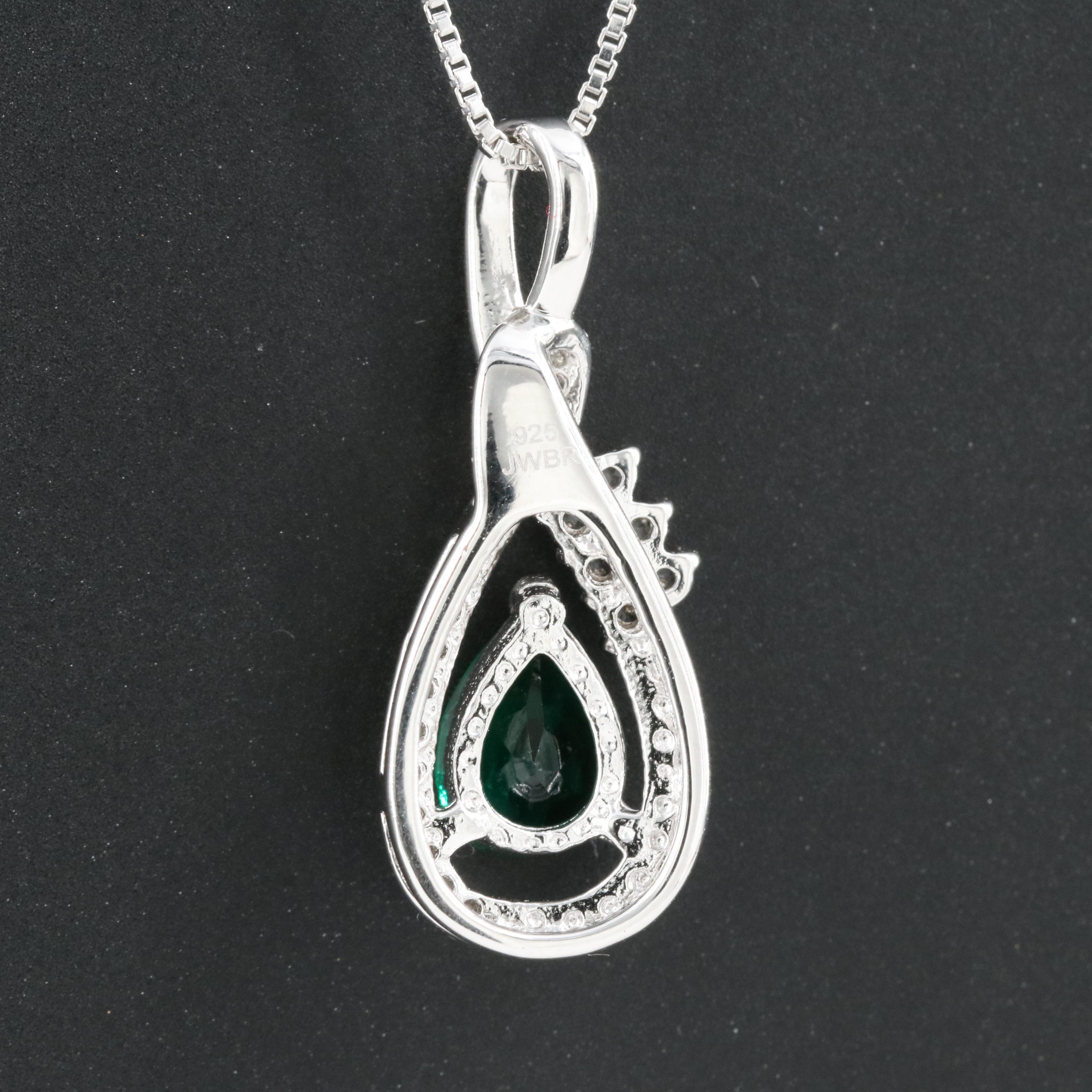 Sterling Emerald and Sapphire Pendant Necklace