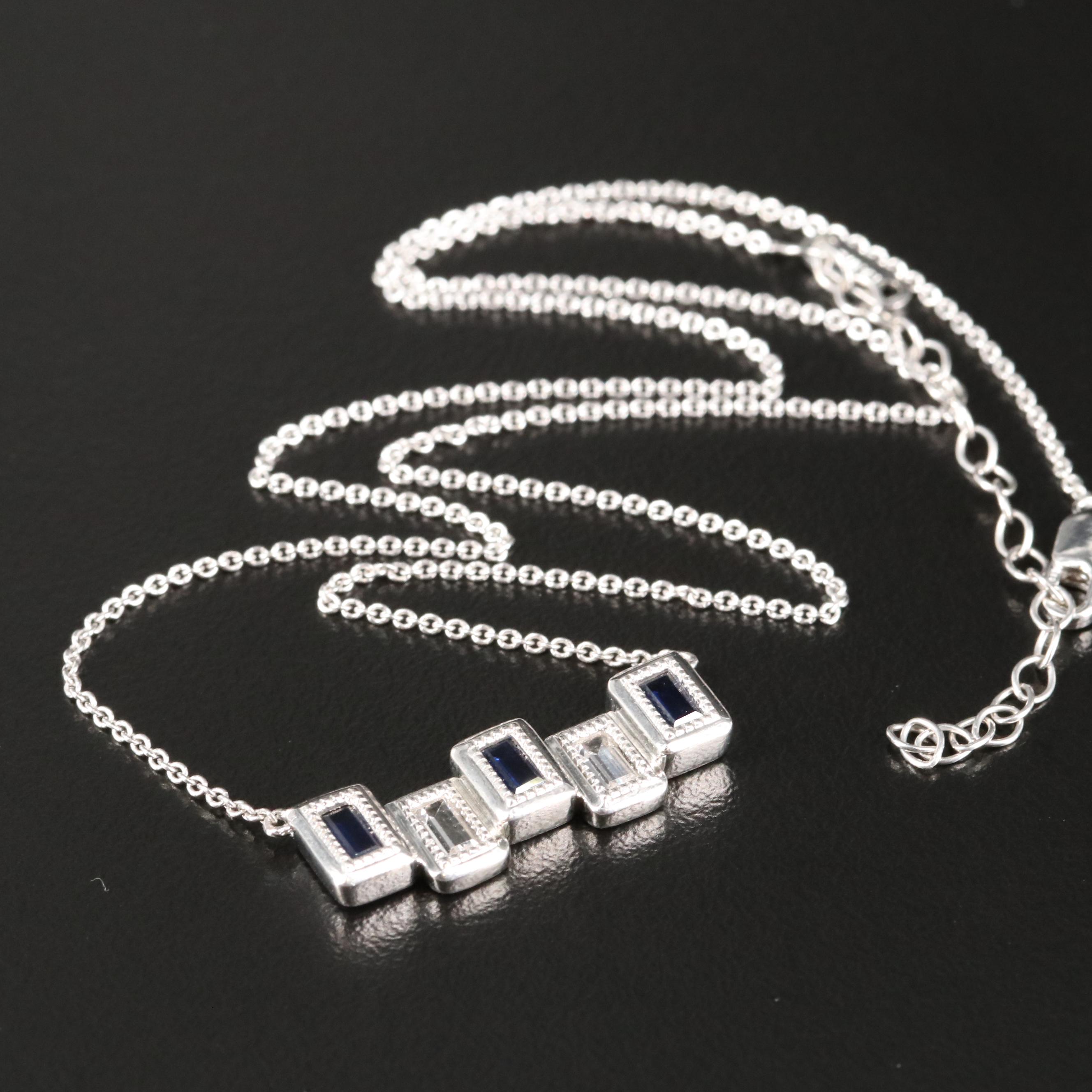 Sterling Sapphire Bar Necklace