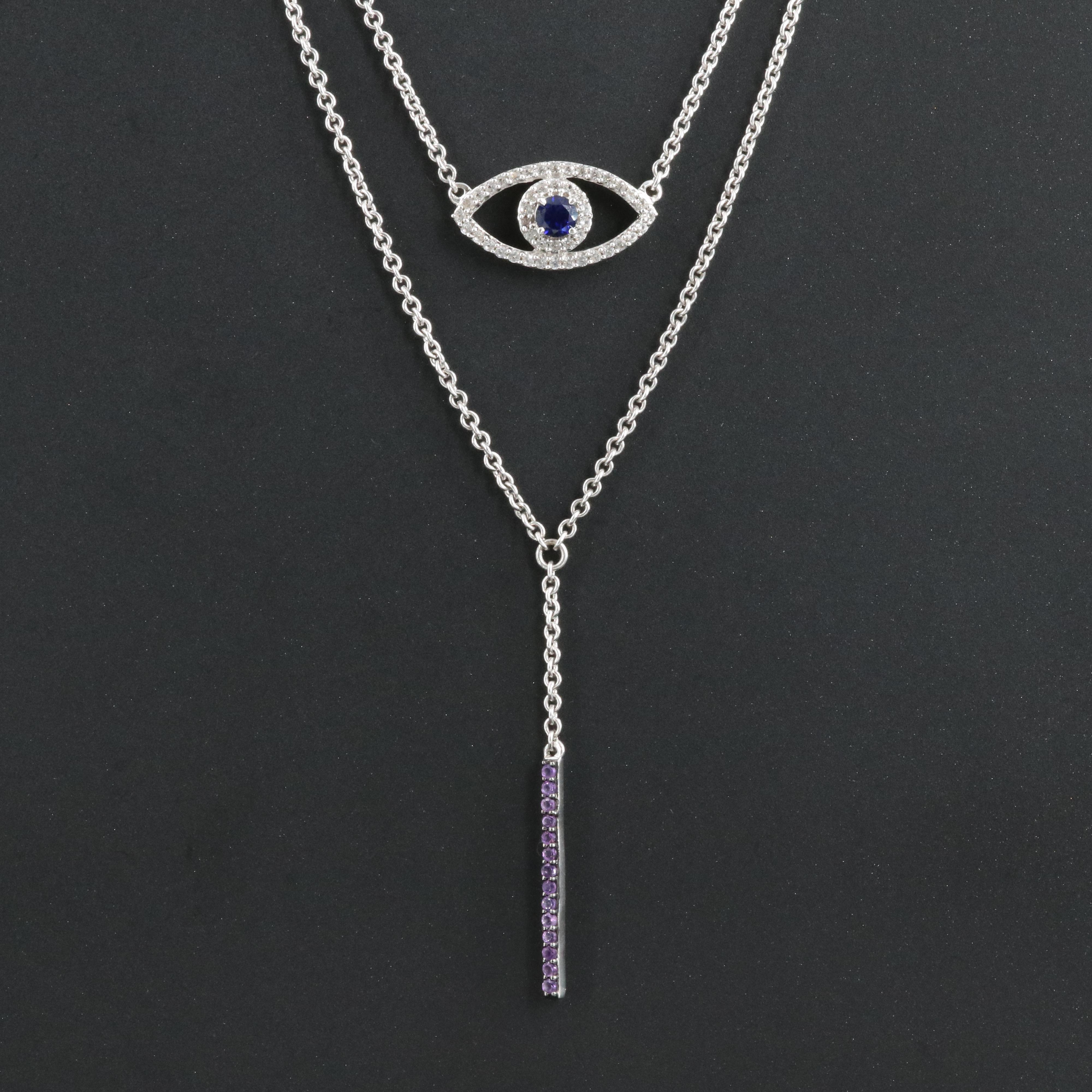 Sterling Sapphire and Amethyst Evil Eye Necklace