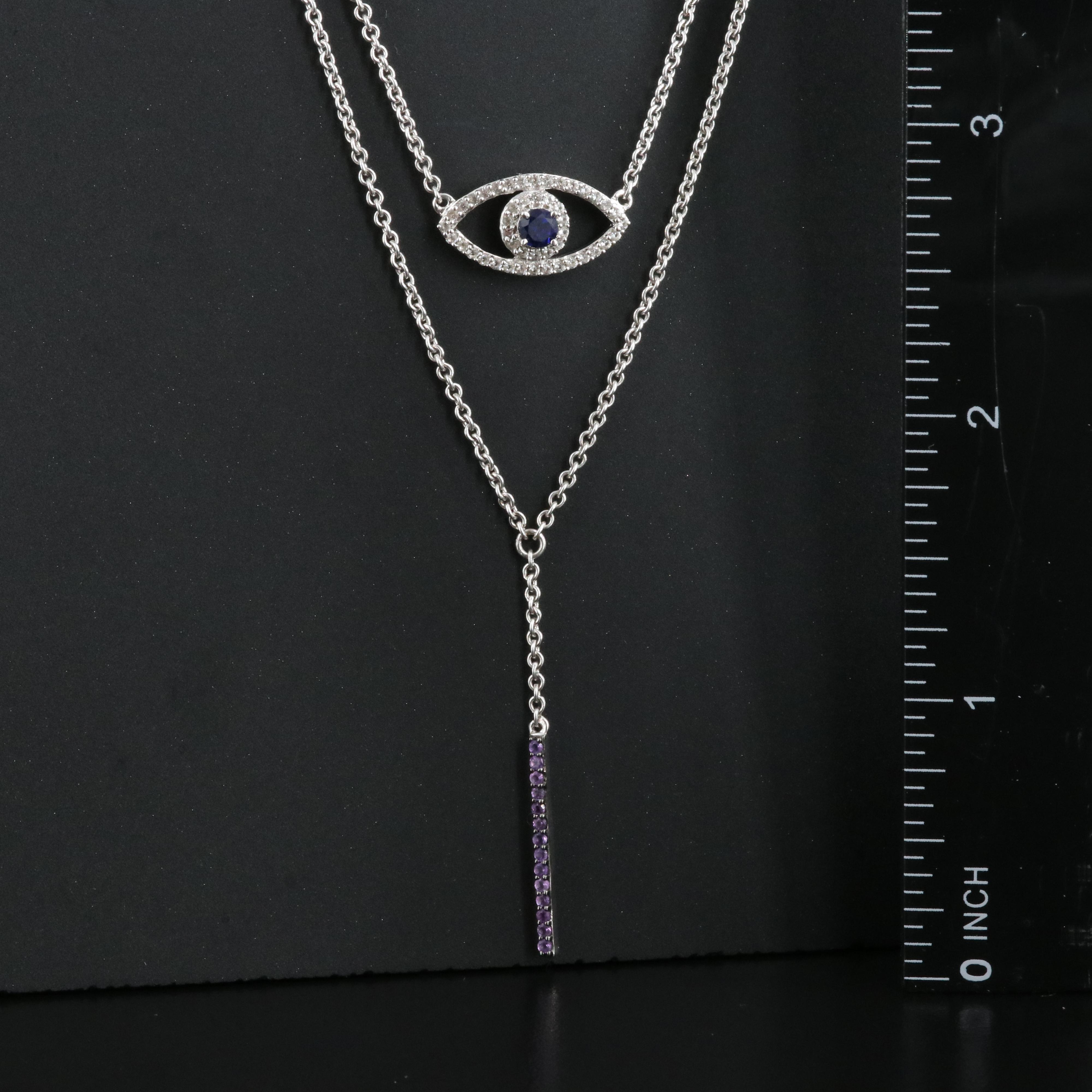 Sterling Sapphire and Amethyst Evil Eye Necklace