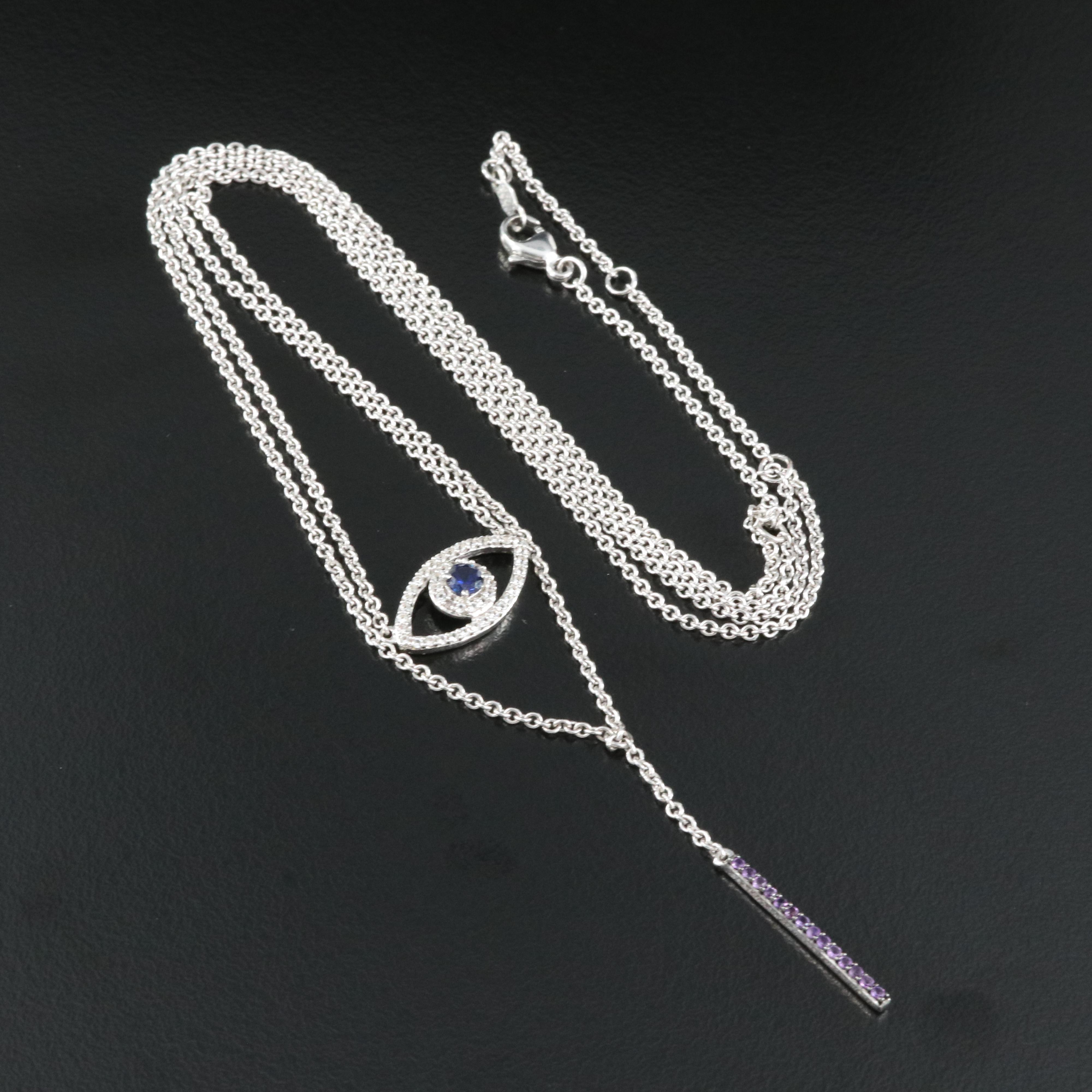 Sterling Sapphire and Amethyst Evil Eye Necklace
