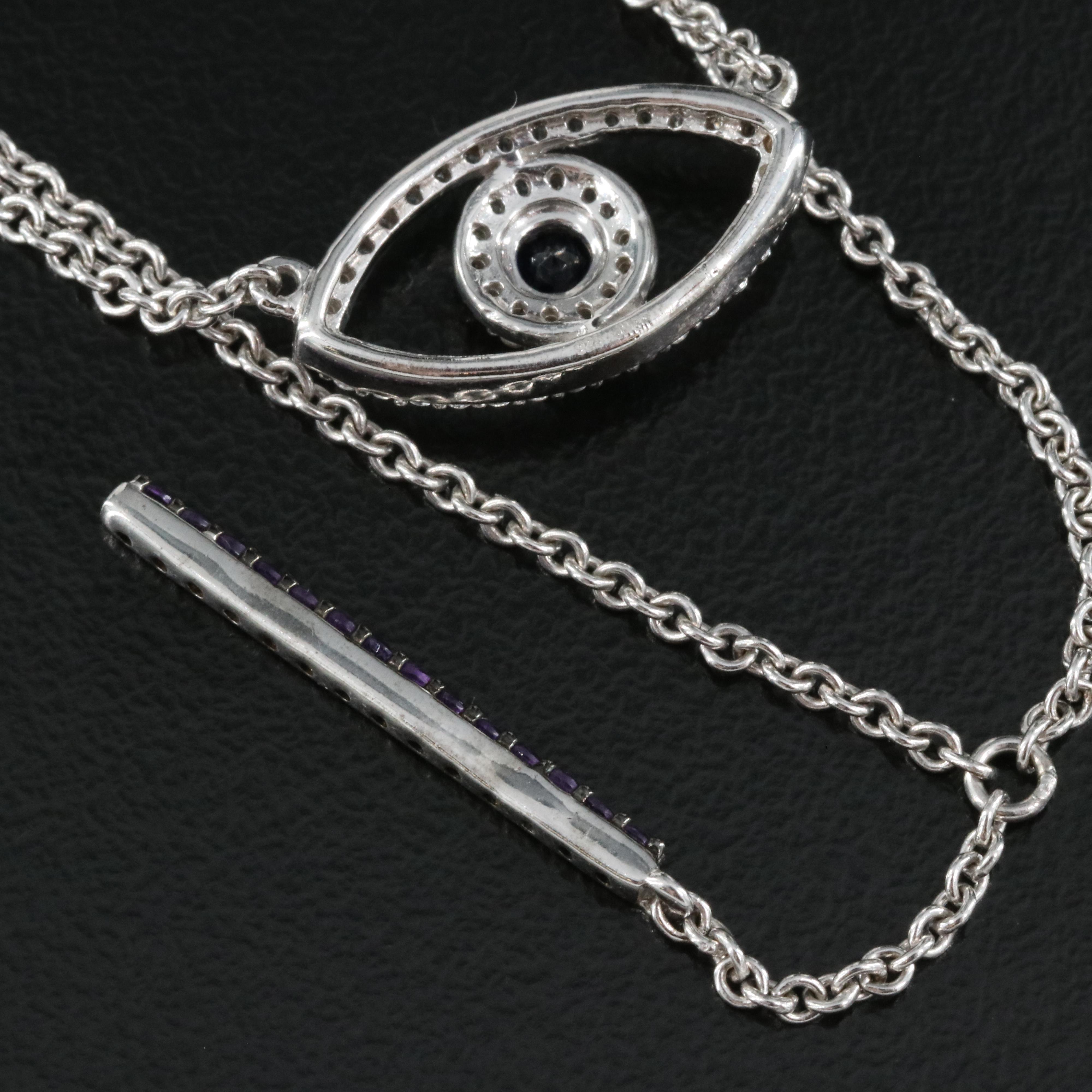 Sterling Sapphire and Amethyst Evil Eye Necklace