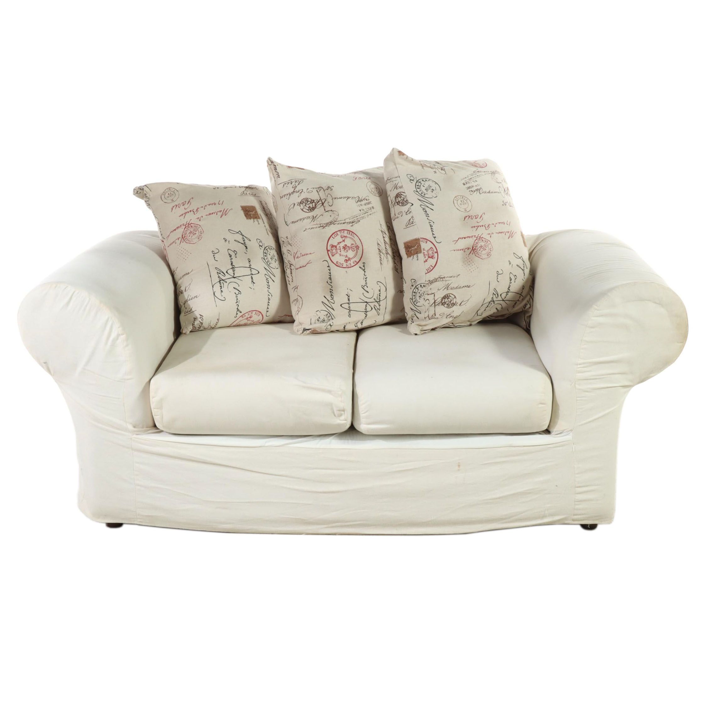 Golden Chair Slipcovered Loveseat Sofa with Back Pillows