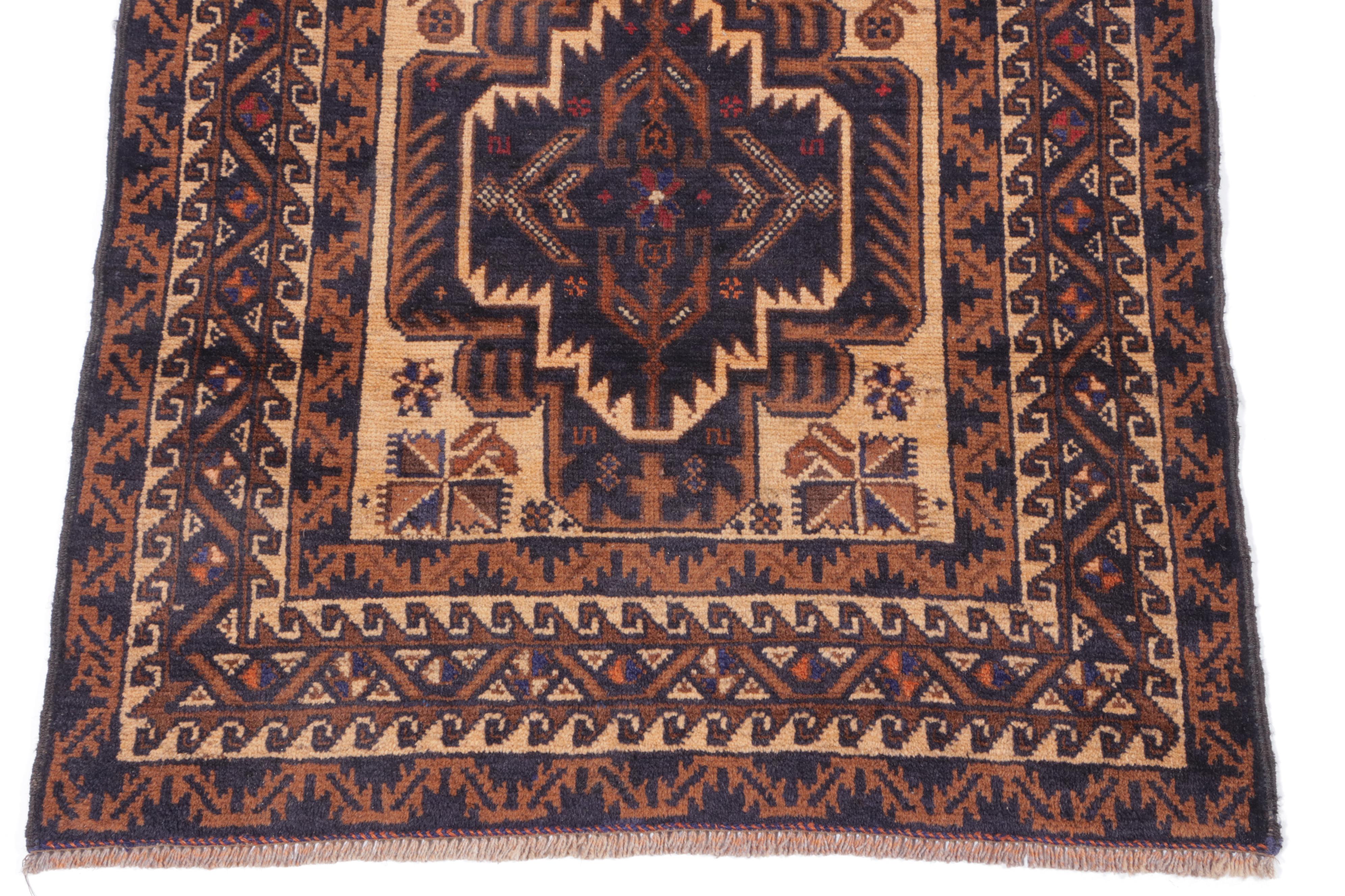 2'8 x 4'11 Hand-Knotted Afghan Baluch Accent Rug