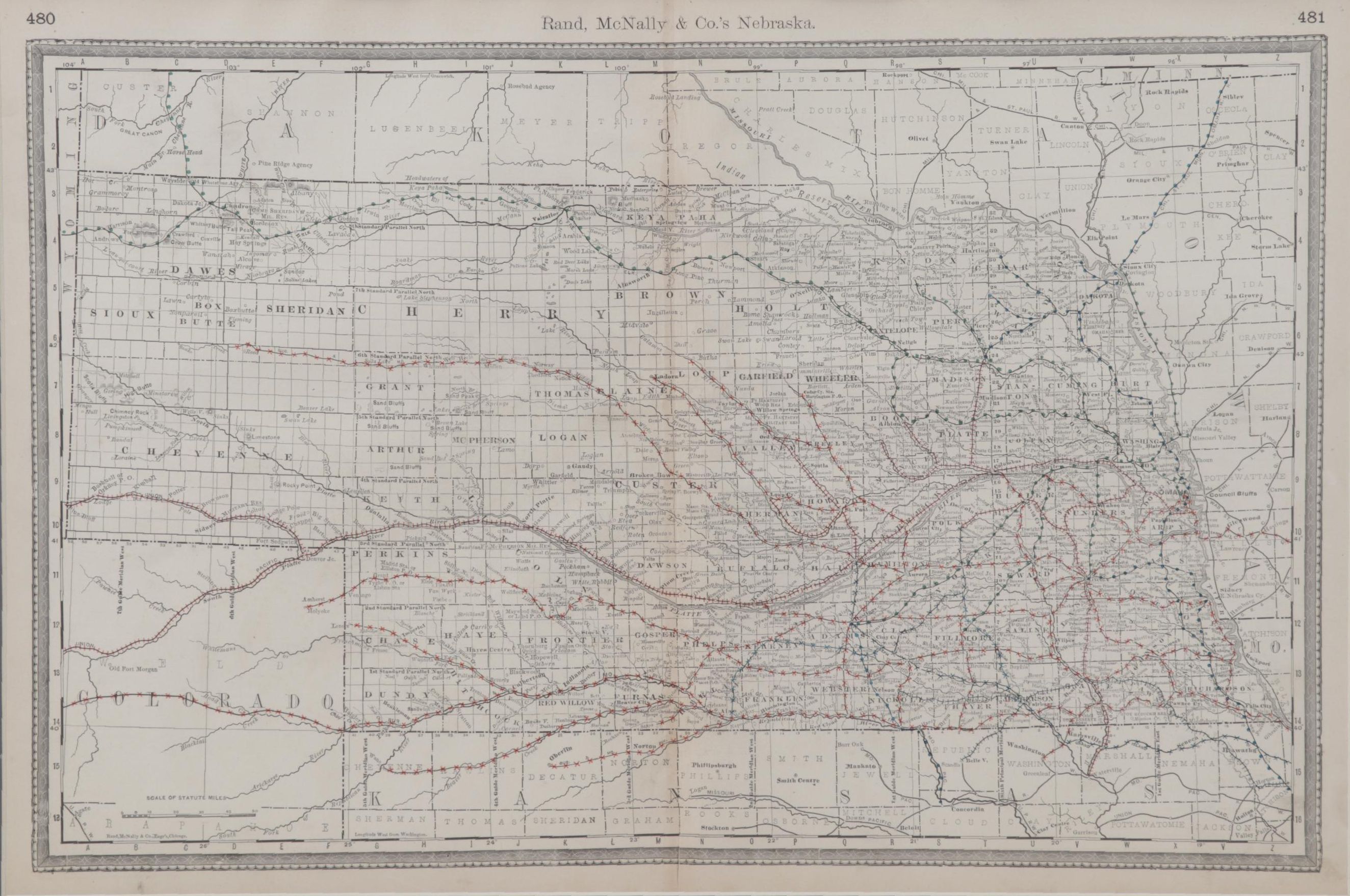 "Rand, McNally & Co's Nebraska" Engraving Map, Circa 1900