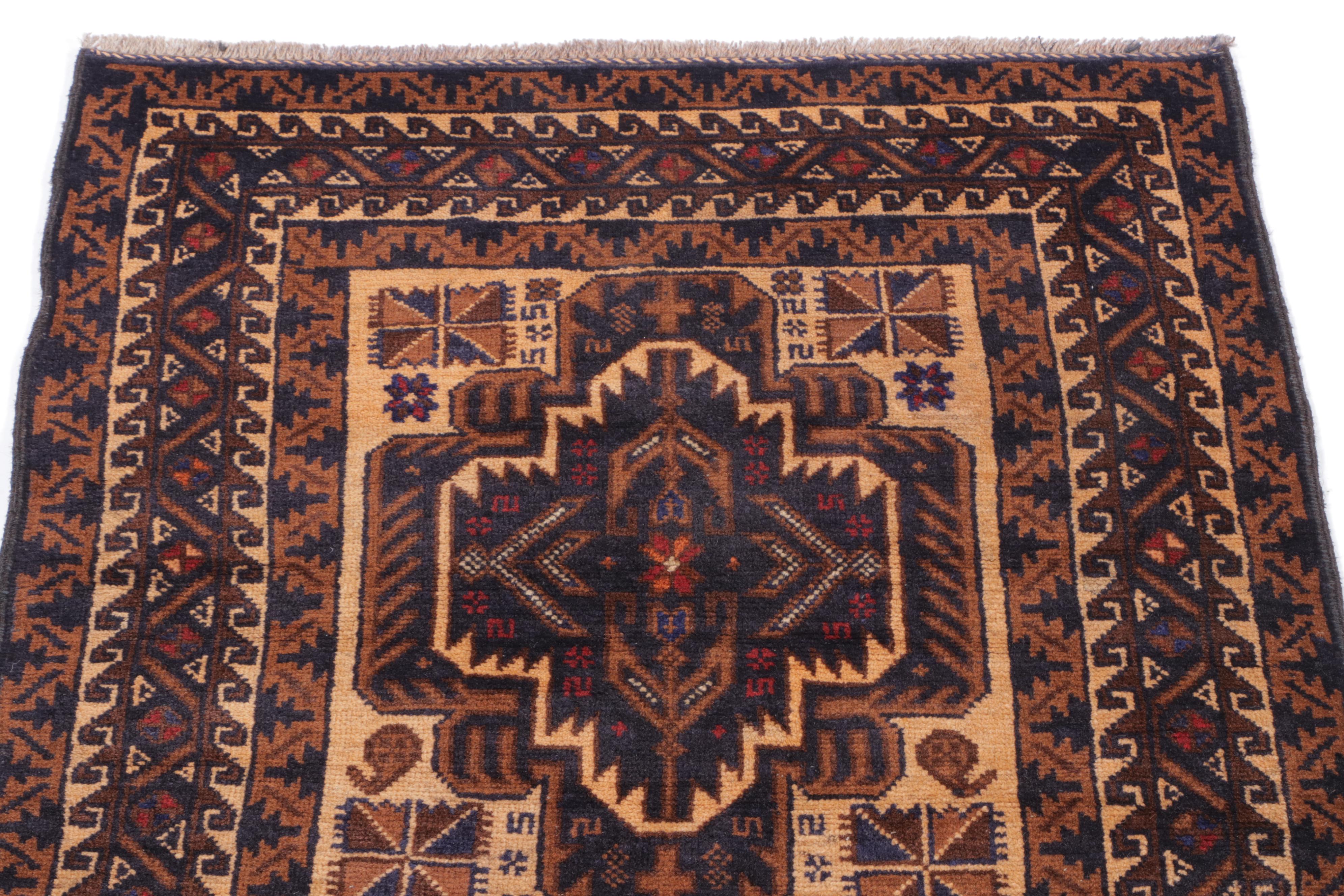 2'8 x 4'11 Hand-Knotted Afghan Baluch Accent Rug