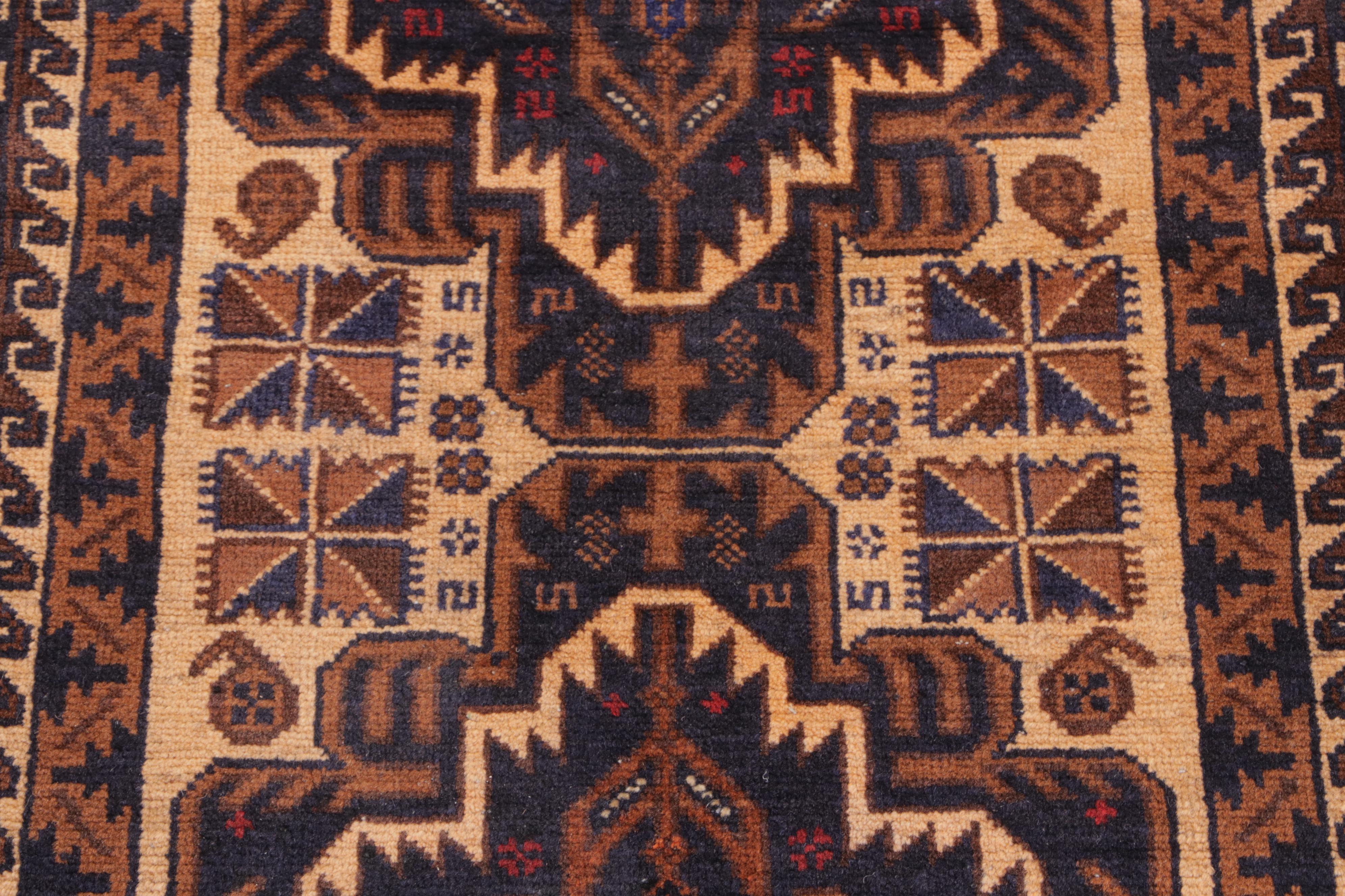 2'8 x 4'11 Hand-Knotted Afghan Baluch Accent Rug