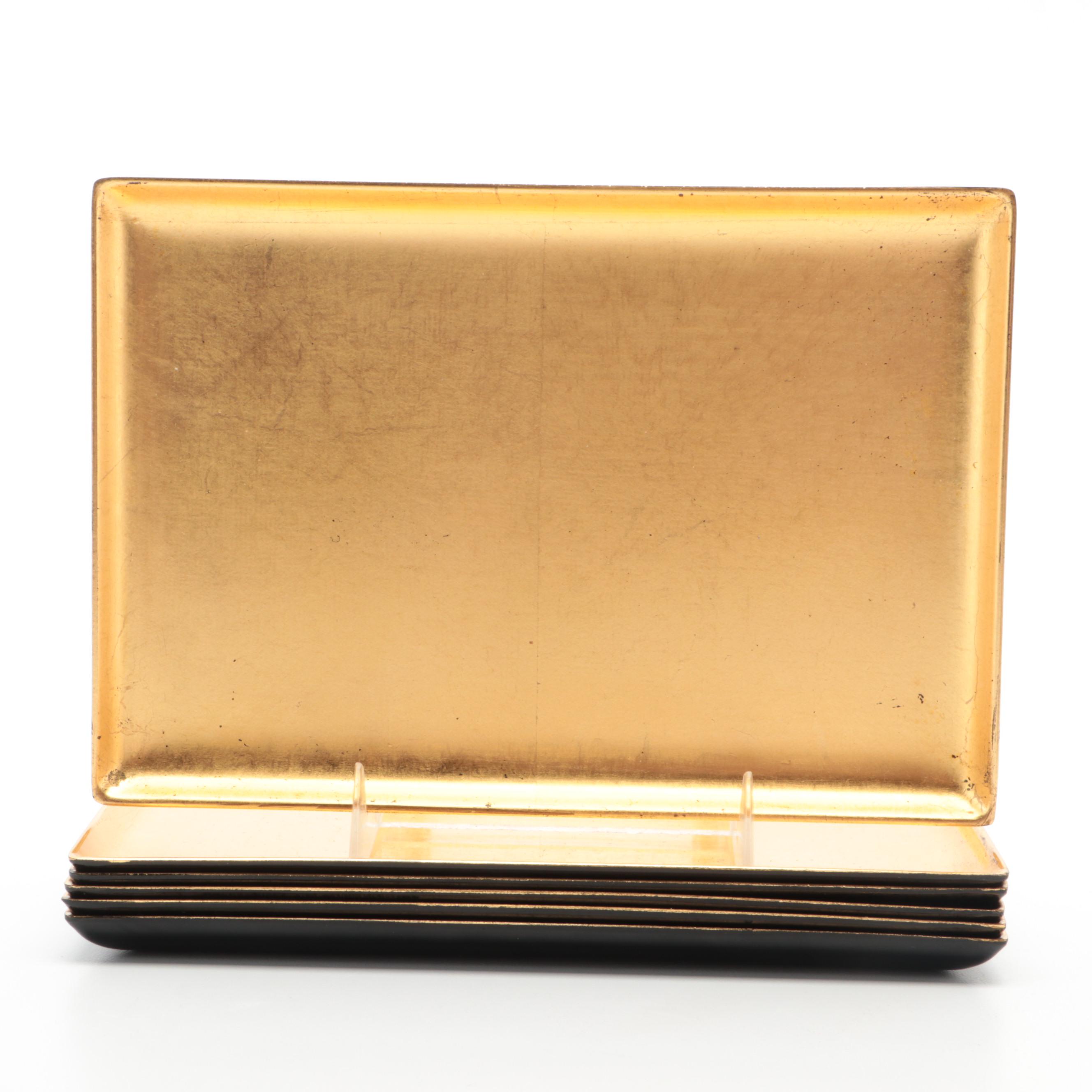 Gilt Lacquerware Plates and Trays with Gilt Accented Amethyst Glass Vase