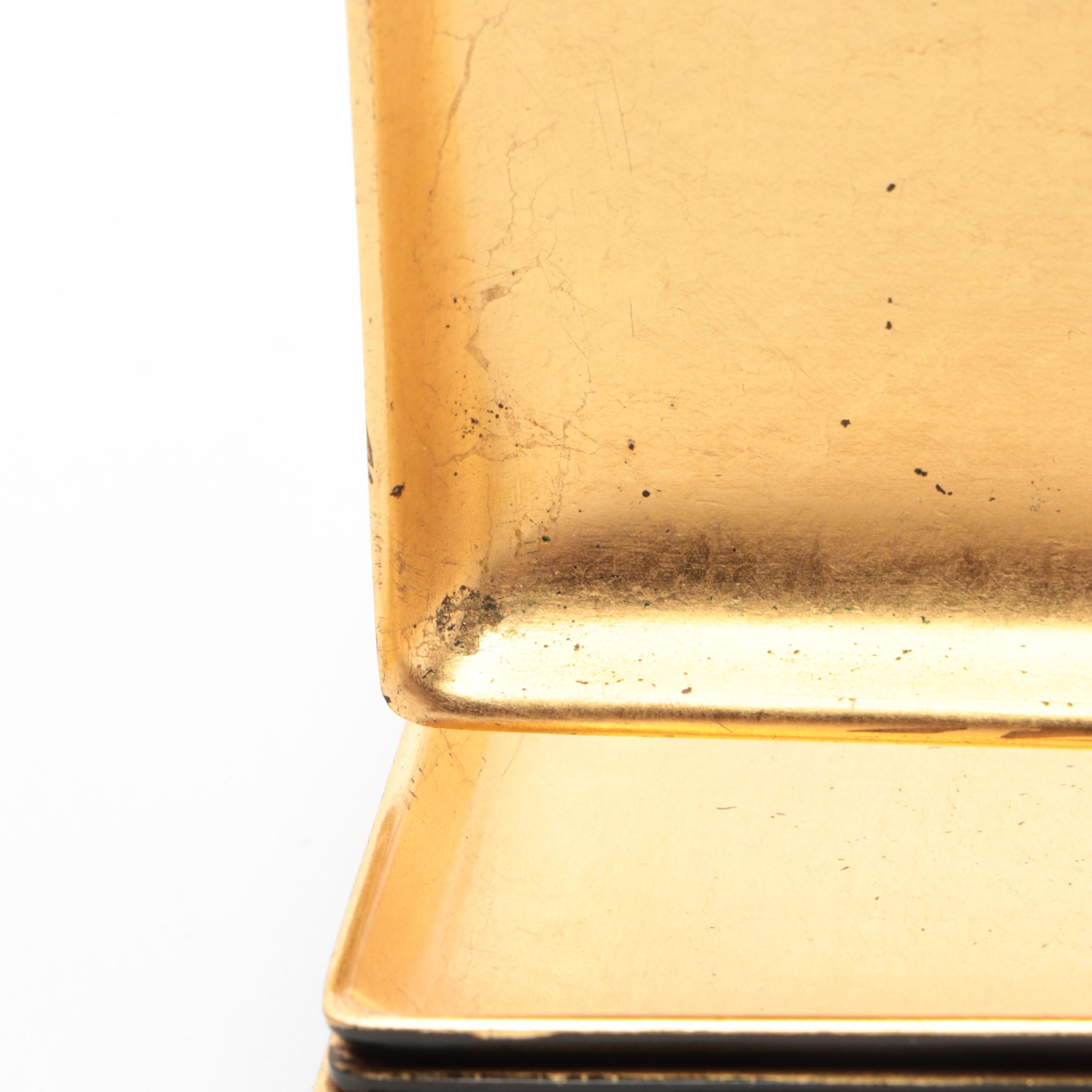 Gilt Lacquerware Plates and Trays with Gilt Accented Amethyst Glass Vase