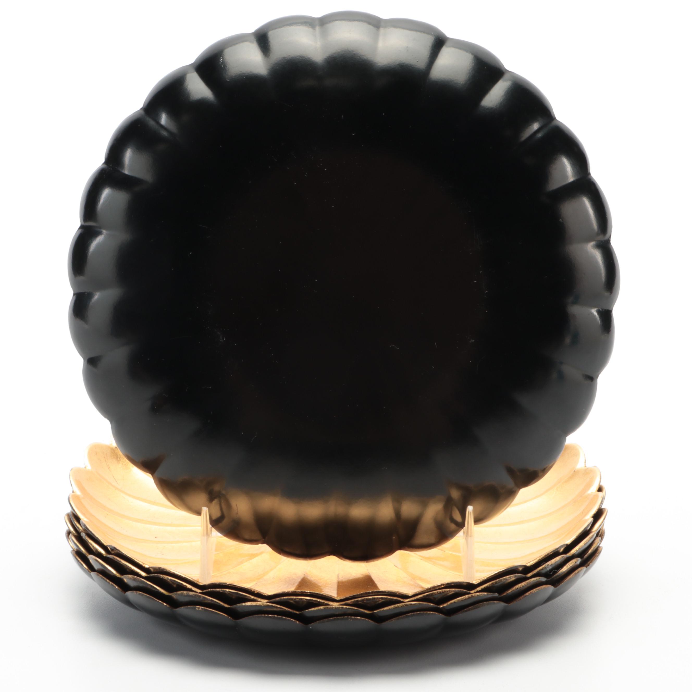 Gilt Lacquerware Plates and Trays with Gilt Accented Amethyst Glass Vase