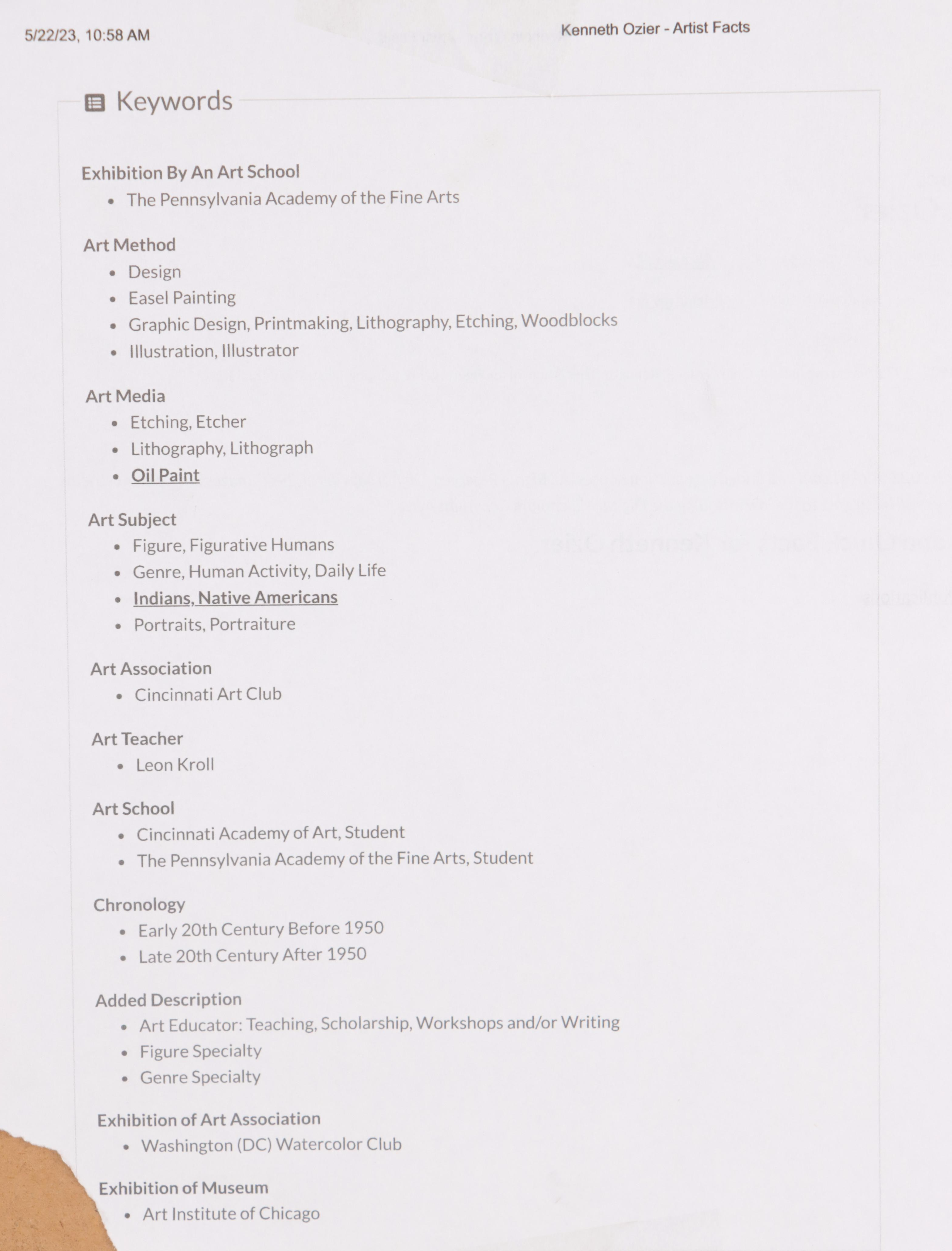 Kenneth H. Ozier Landscape Oil Painting, Mid to Late 20th Century