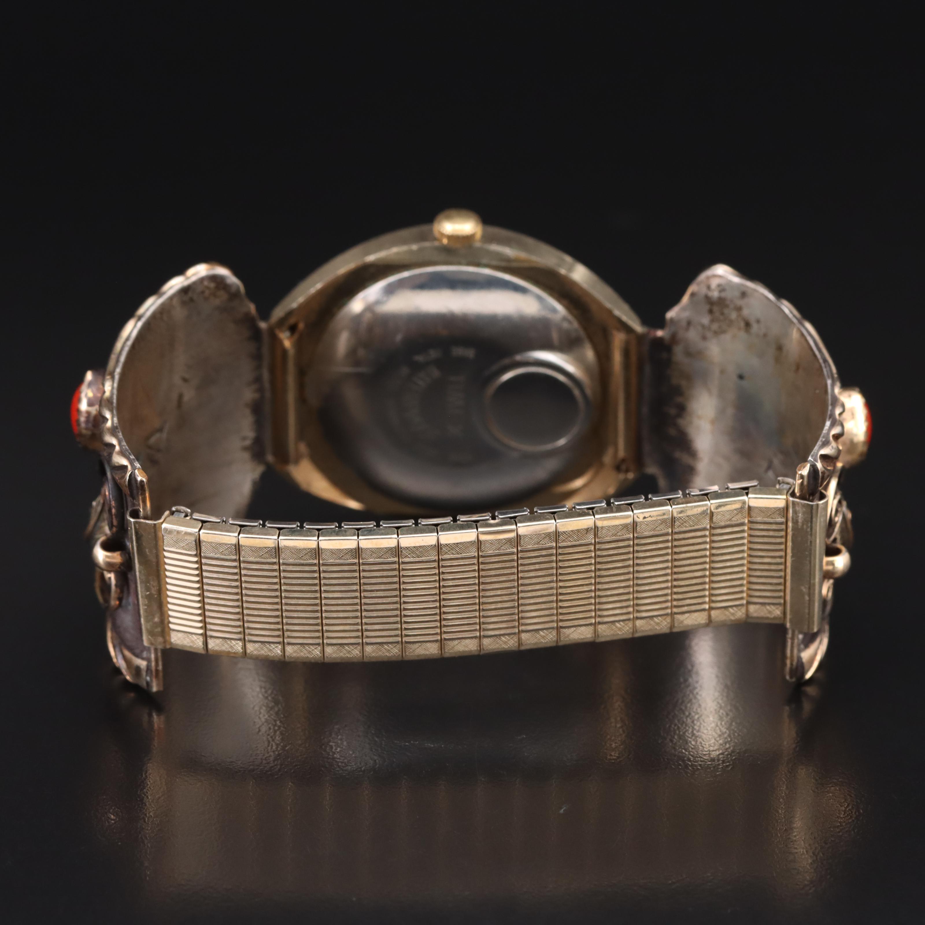 Sterling Turquoise and Coral Cuff with Timex Electric Watch