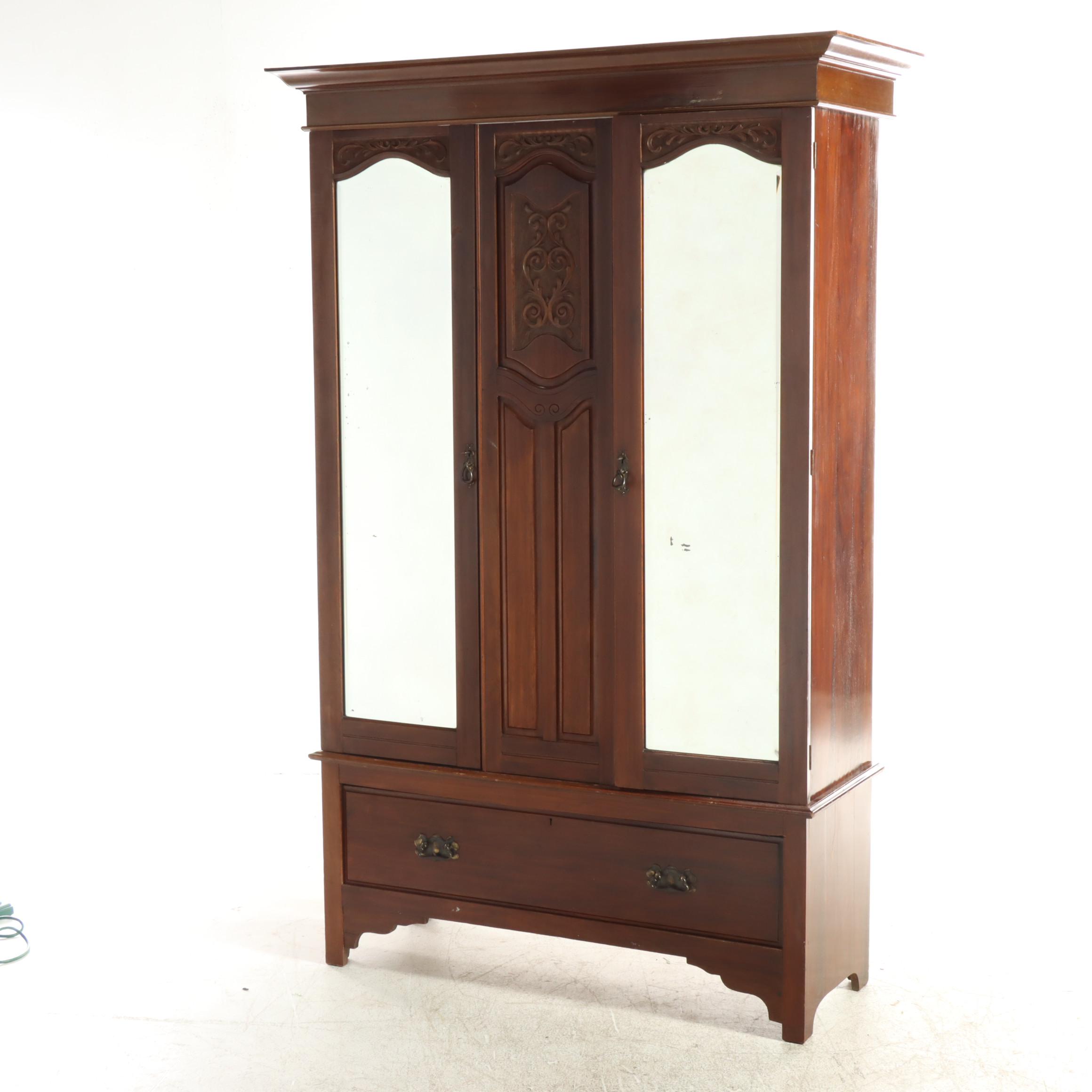 English Walnut Wardrobe, Early 20th Century