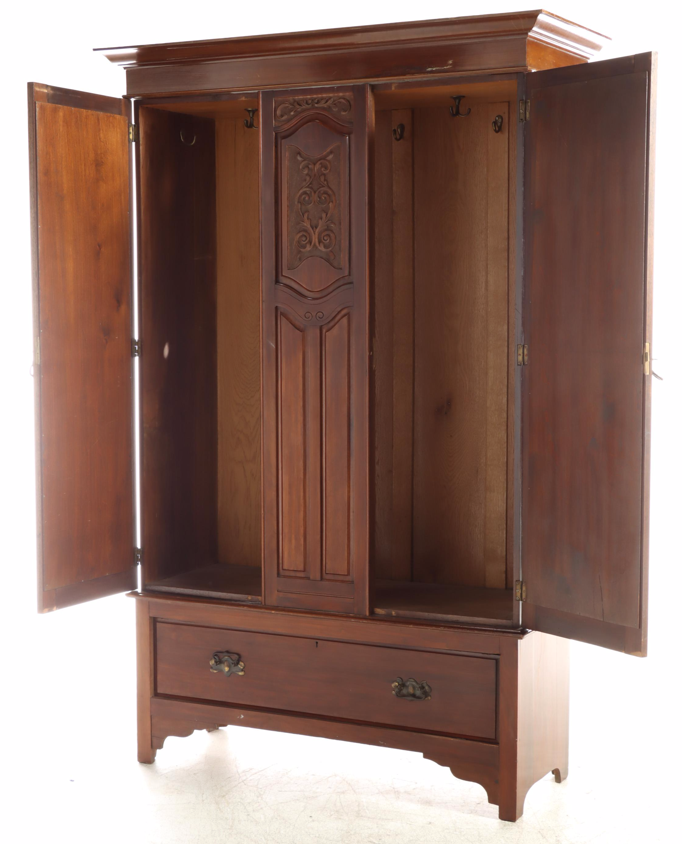English Walnut Wardrobe, Early 20th Century