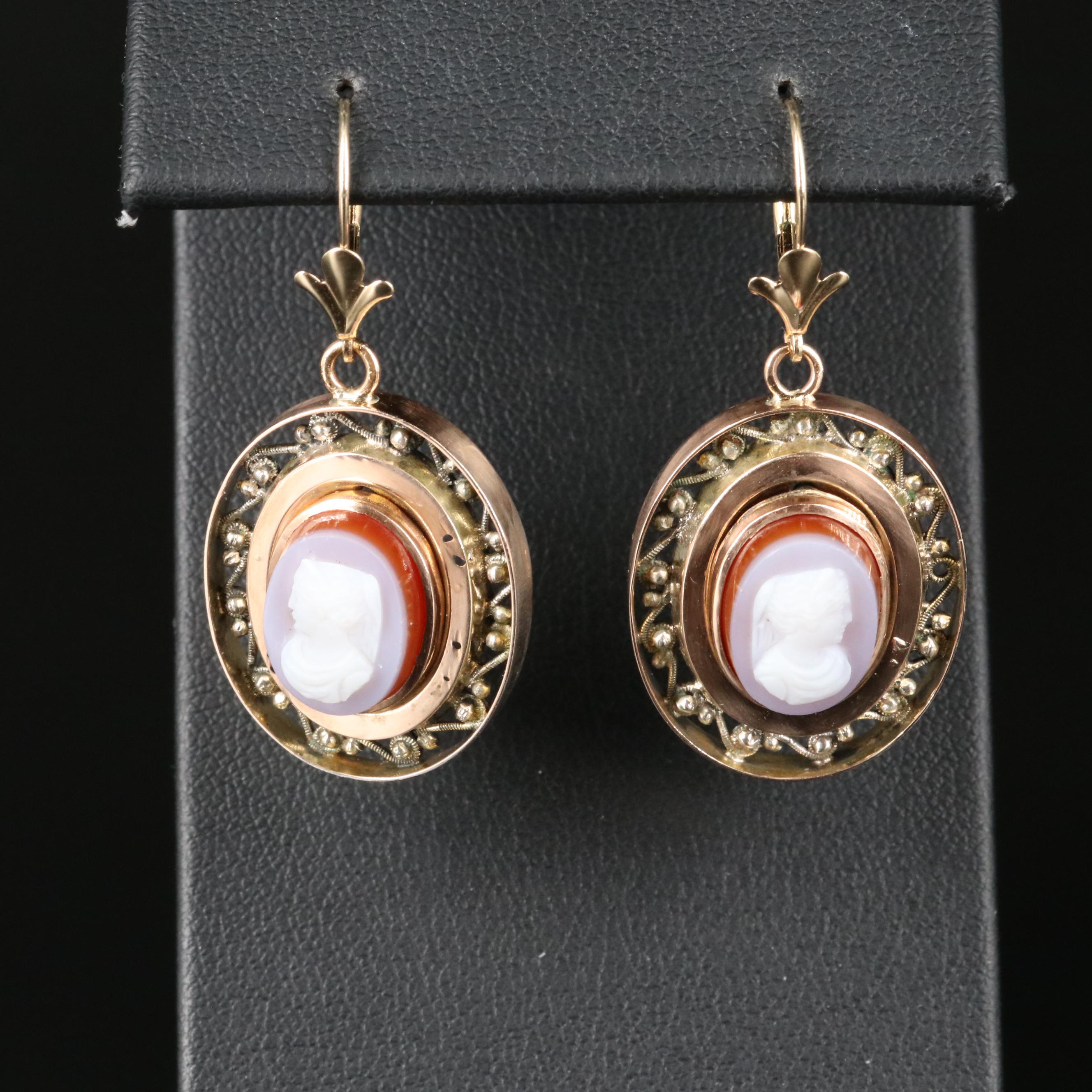Vintage Agate Cameo Earrings