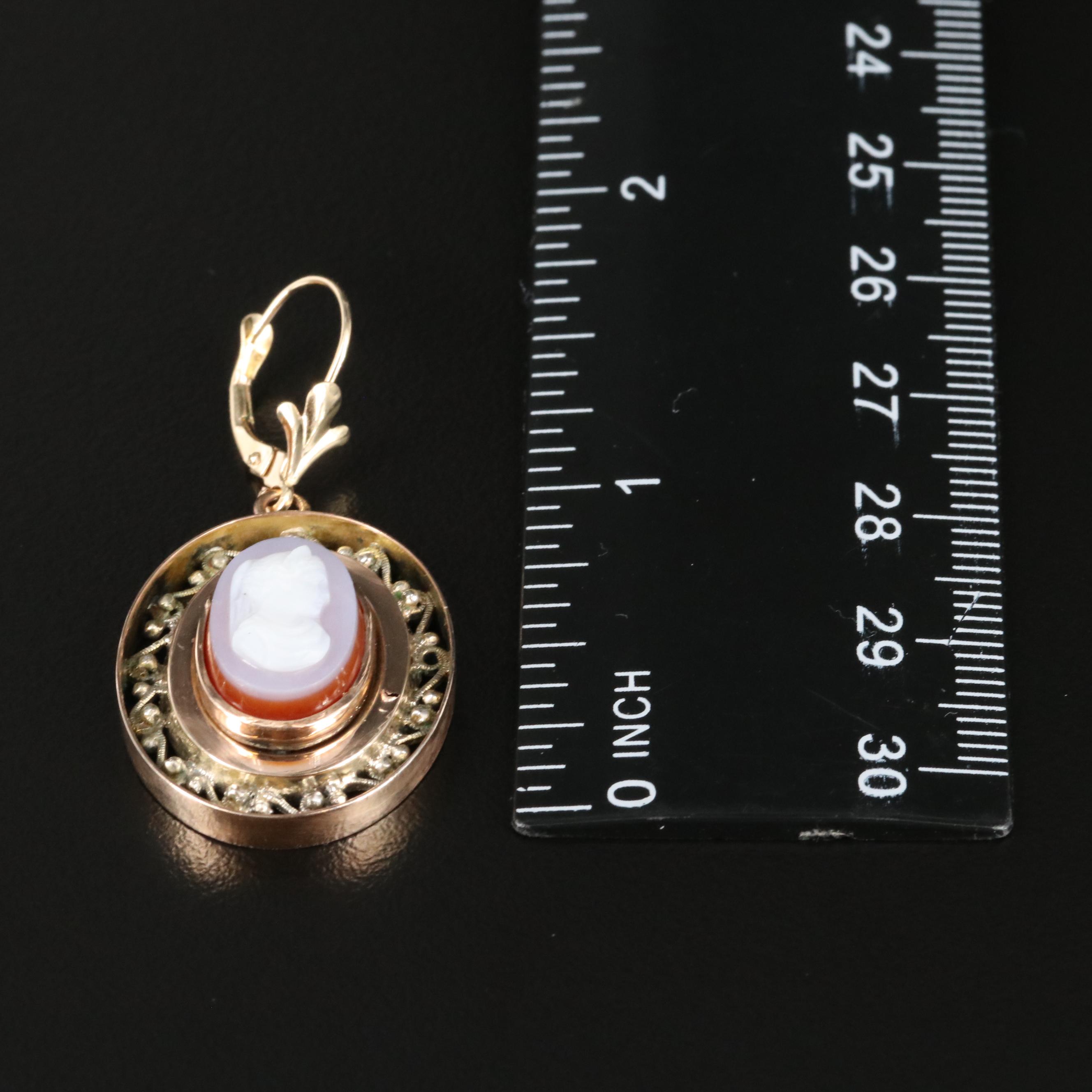 Vintage Agate Cameo Earrings