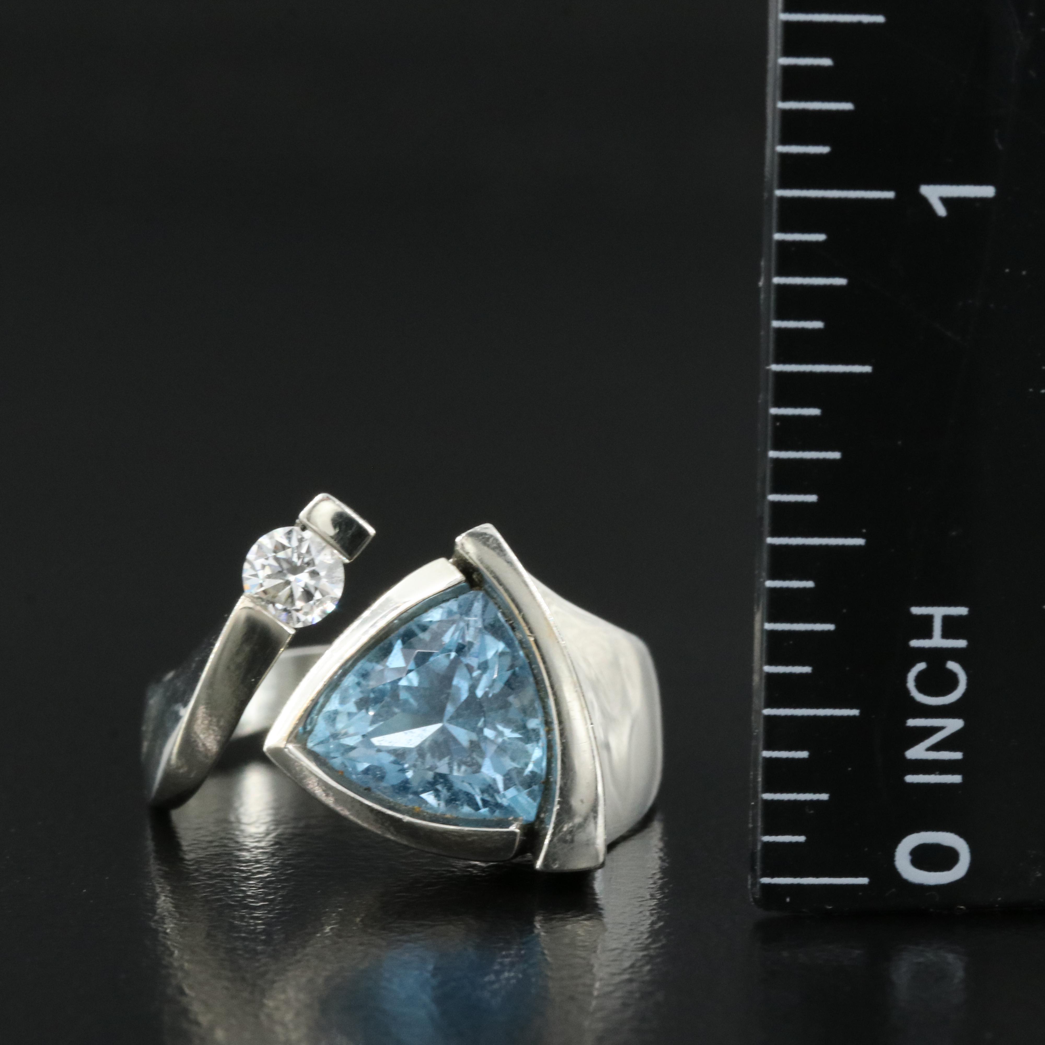 18K Aquamarine and Diamond Open Top Ring